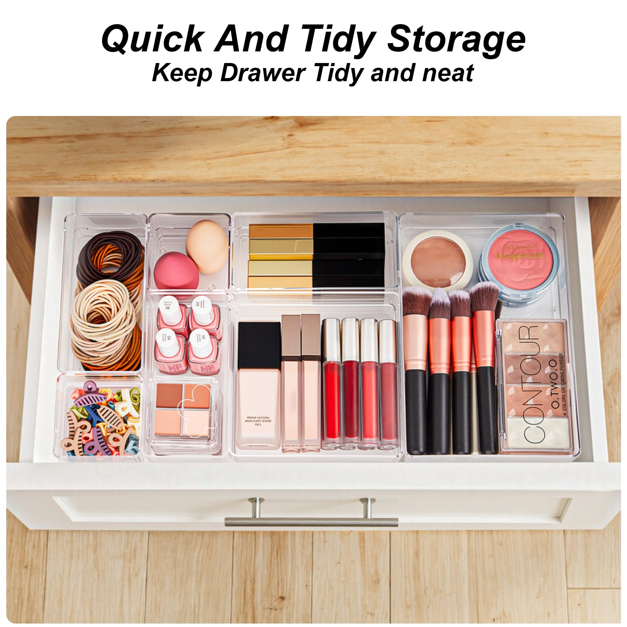 SMARTAKE 7-Piece Drawer Organizer with Non-Slip Silicone Pads, 4-Size Desk Drawer Organizer Trays Storage Tray for Makeup, Jewel