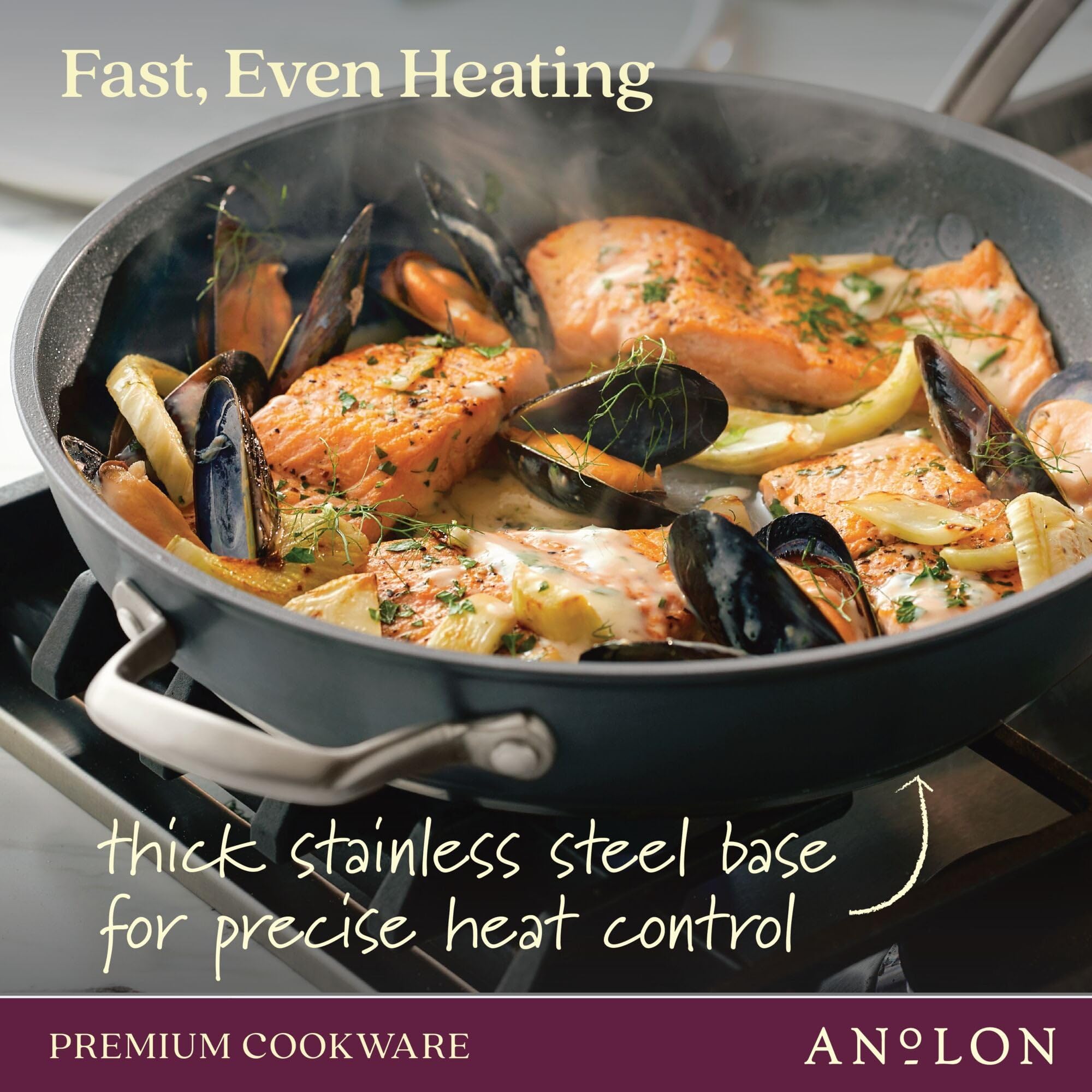 Anolon Accolade Forged Hard Anodized Nonstick Deep Frying Pan / Skillet With Helper Handle And Lid, 12 Inch - Moonstone Gray