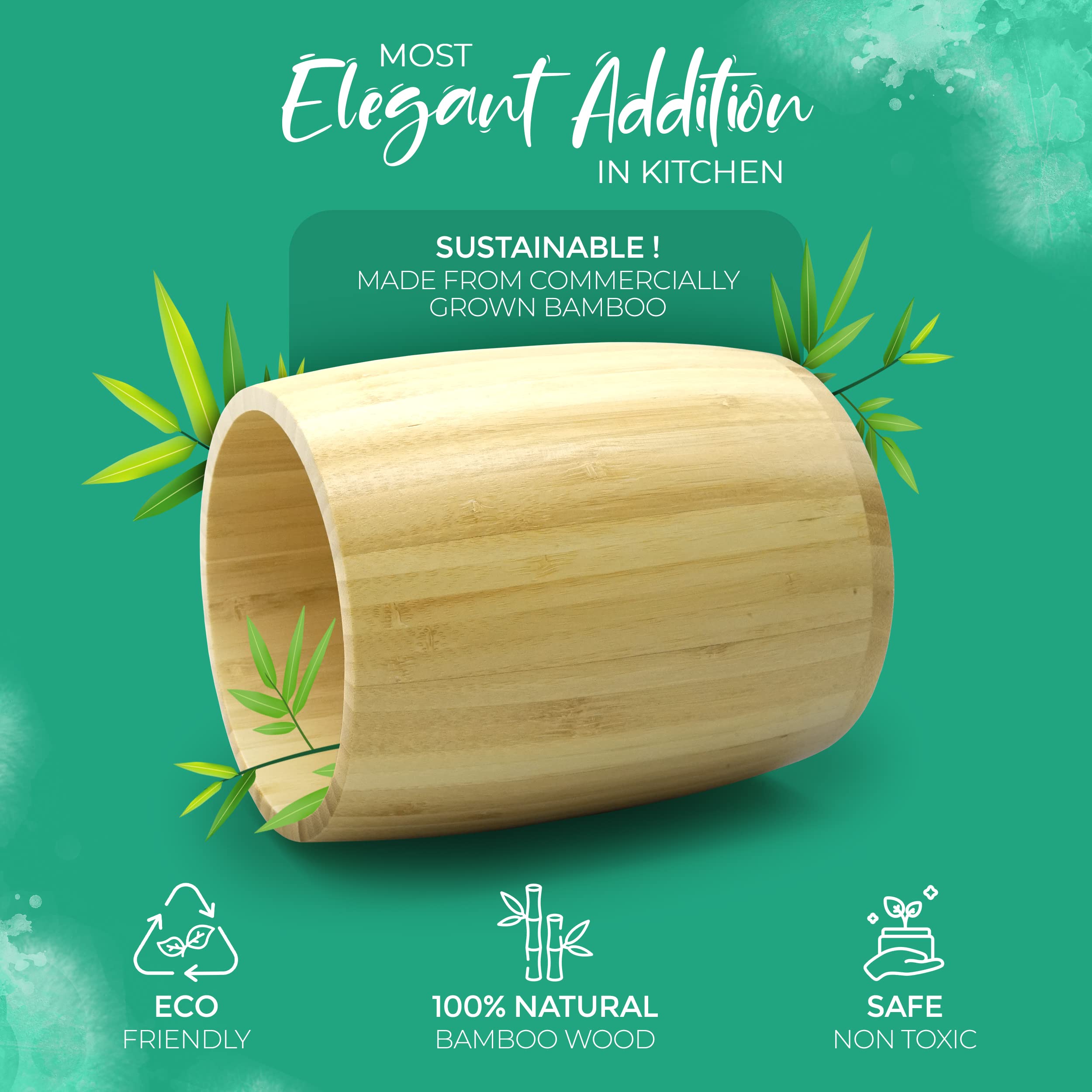 The Pretty Turtle Bamboo Kitchen Counter Utensil Crock Holder Caddy 7'' X 5 1/2'' (Large Oval Natural)