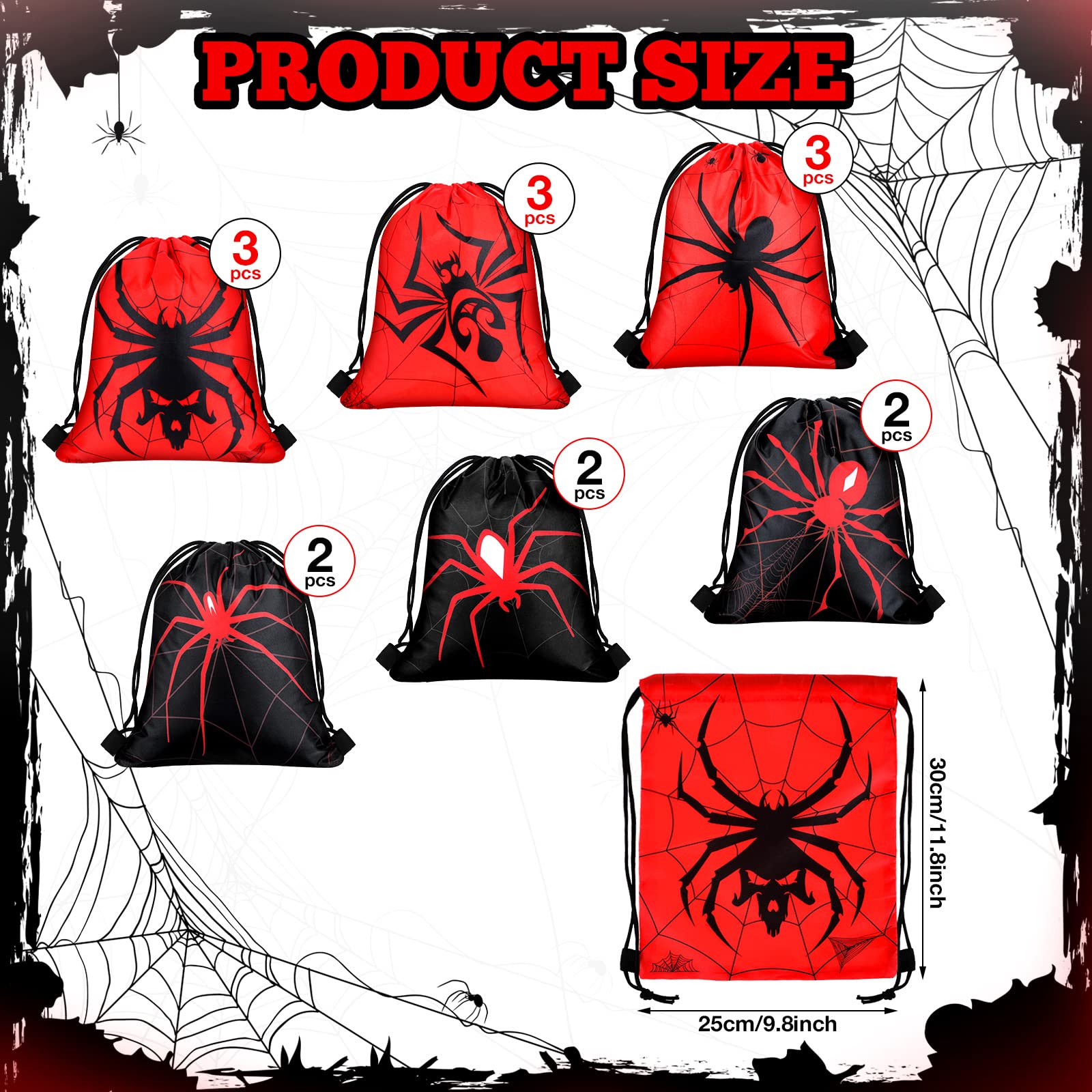 Lothee 15 Pcs Spider Web Drawstring Bags Birthday Party Decoration Spider Goodie Bag Kid Backpack For Birthday Party Supplies (N