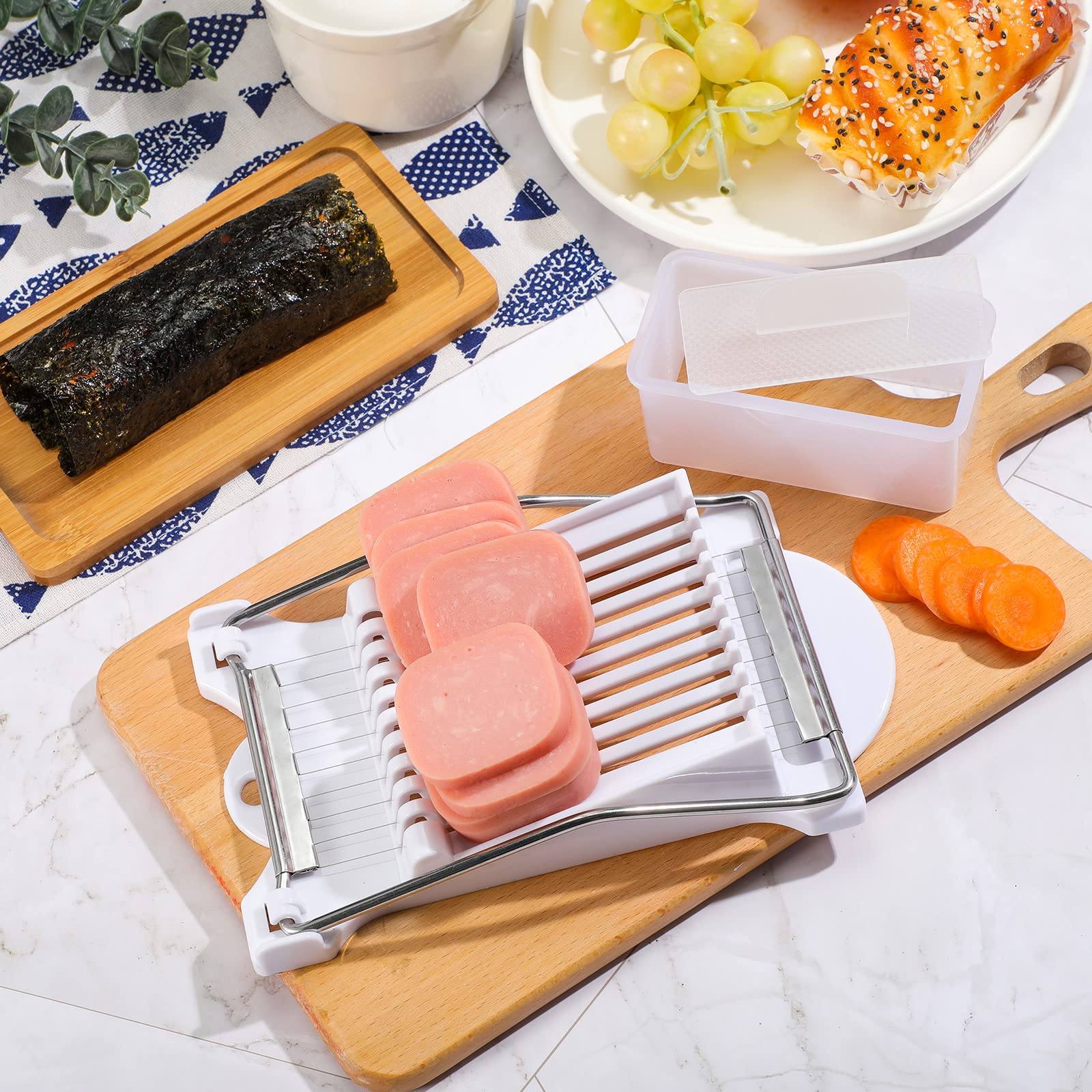 2 Pieces Musubi Mold And Slicer Rectangle White Musubi Maker Kit Safe Luncheon Meat Slicer Musubi Press Mold For Kitchen, Restau
