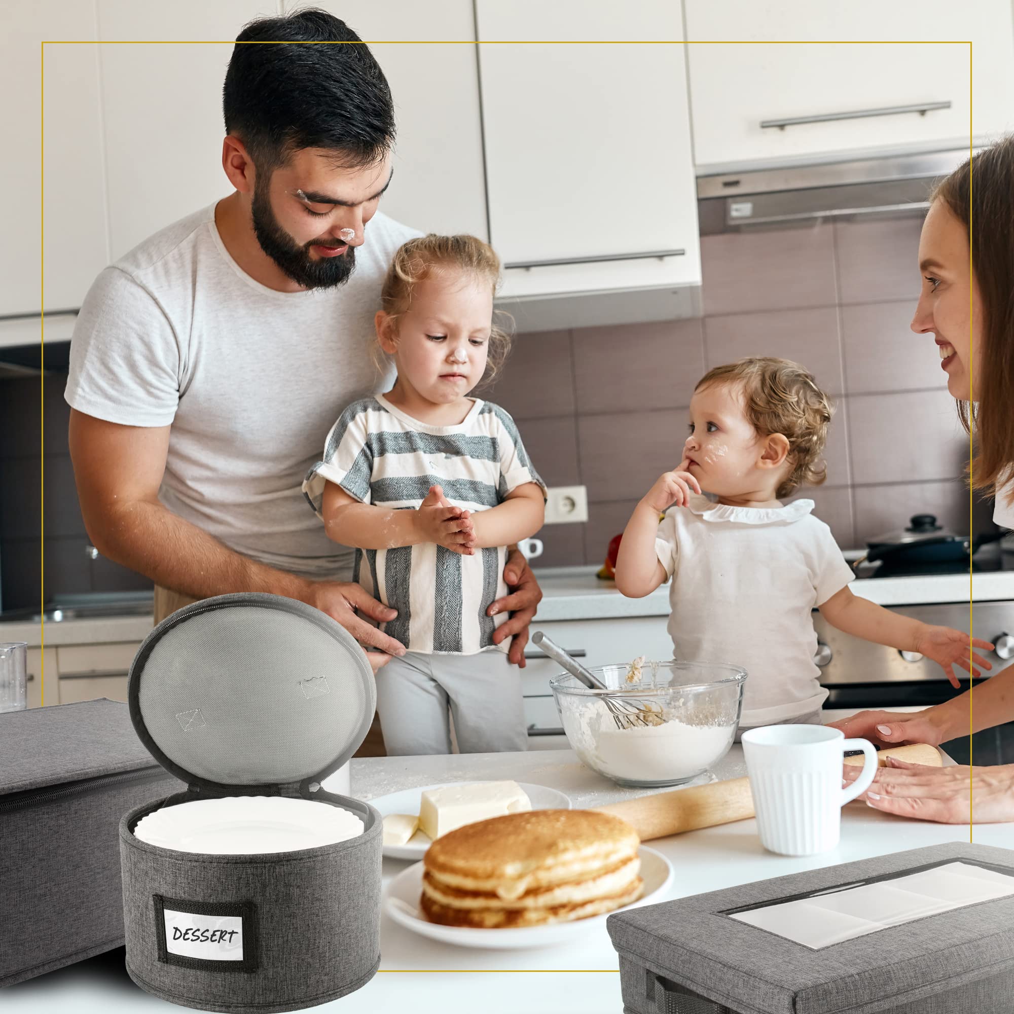 Homelux Theory 2Pc Dessert Storage With Lid, Hard Shell China Storage Containers, Heavy Duty Dinnerware Storage Box With 24 Felt