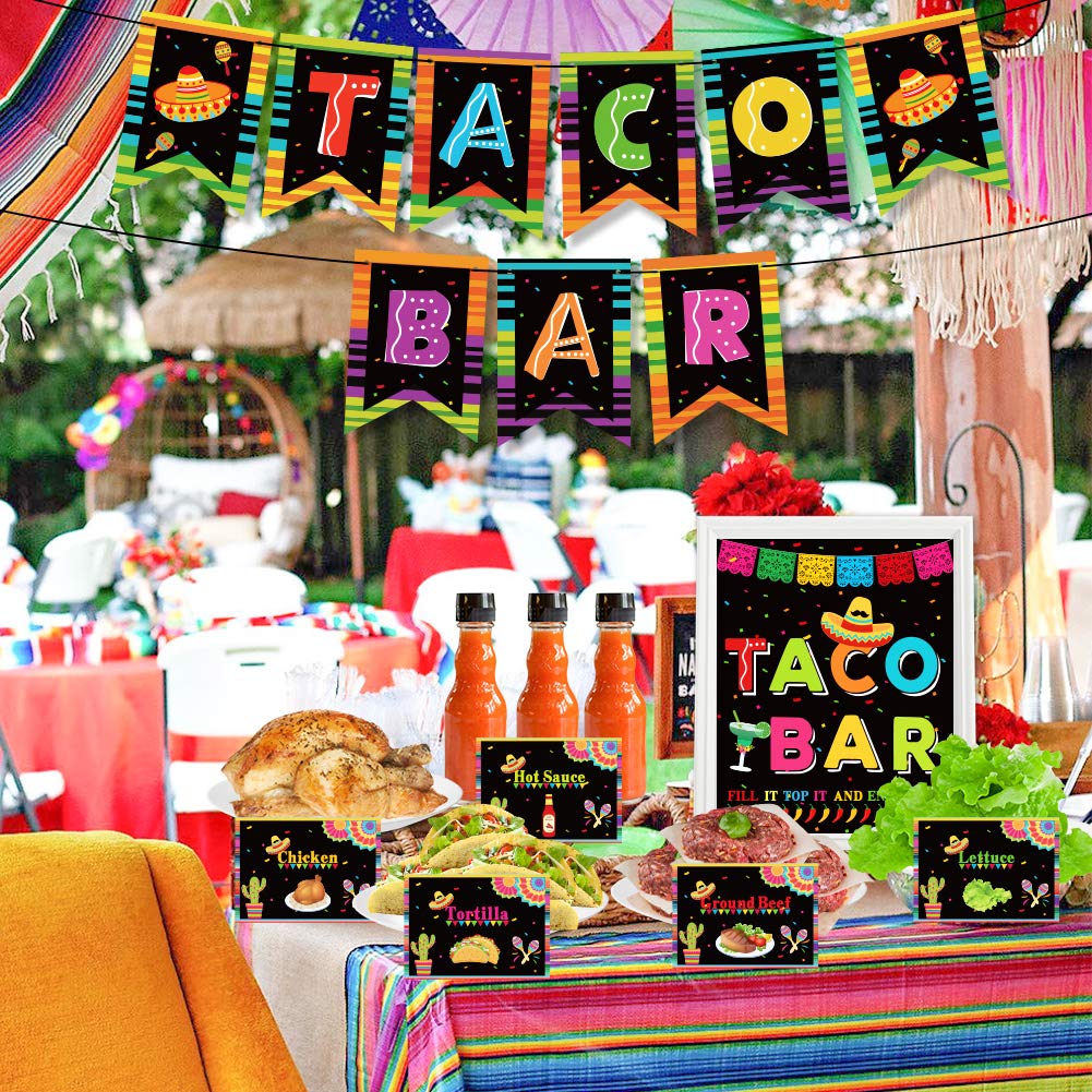 Taco Bar Decoration Kit, Mexican Fiesta Party Decorations Taco Bar Banner Sign Tent Garland For Cinco De Mayo Fiesta Mexican The