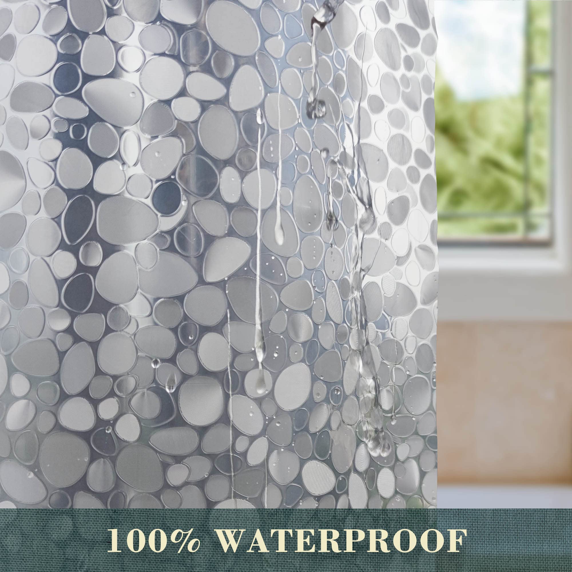 ABLUEN No Hook Shower Curtain or Liner - 8G Heavy Duty Cobblestone Bathroom Shower Curtain No Hooks Required  Waterproof Plastic & PVC Free  Standard Size 71 x 74  Pebble