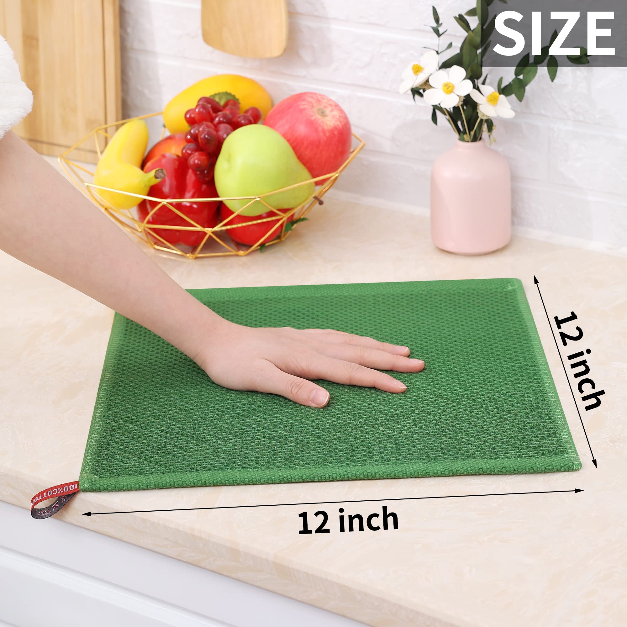Homaxy 100% Cotton Waffle Weave Kitchen Dish Cloths, Ultra Soft Absorbent Quick Drying Dish Towels, 12 X 12 Inches, 6-Pack, Gras