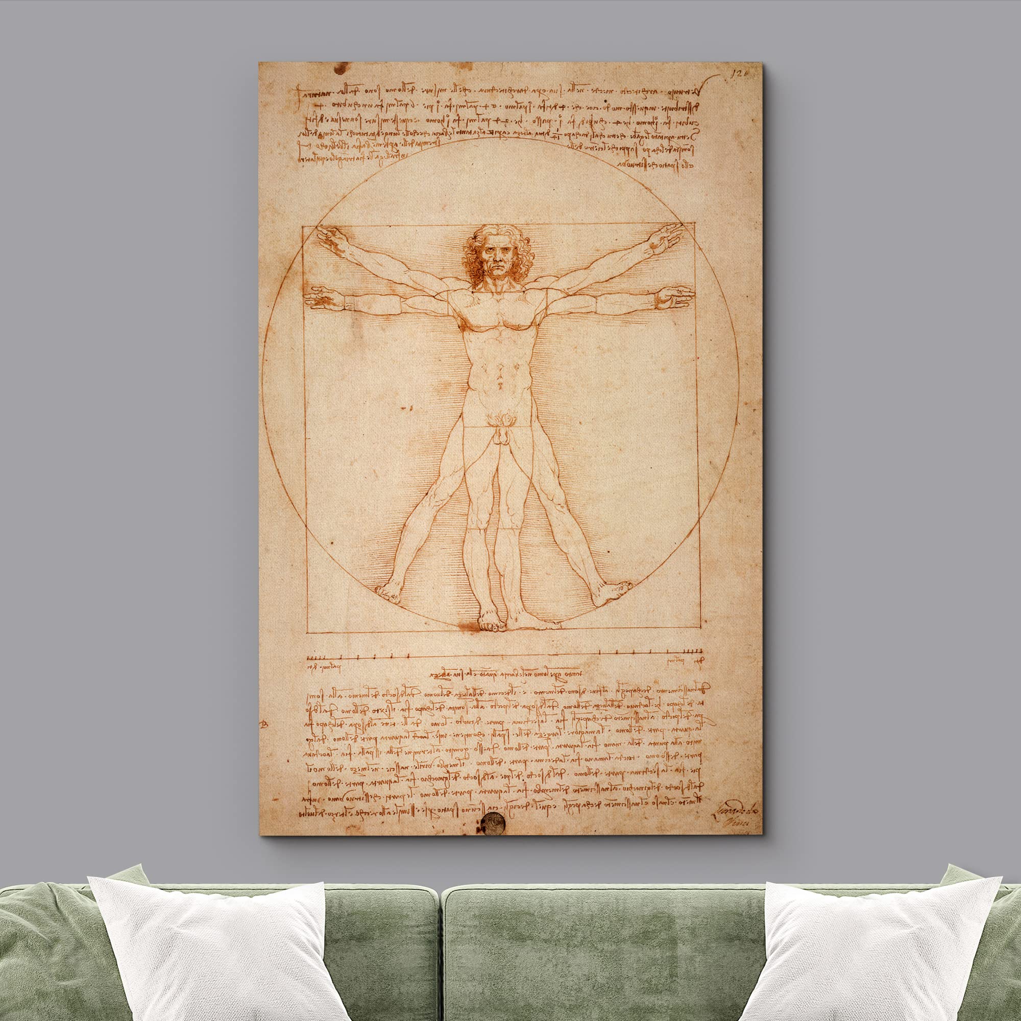 Wall26 Vitruvian Man By Leonardo Da Vinci Giclee Canvas Prints Wrapped Gallery Wall Art | Stretched And Ready To Hang - 24'' X 3
