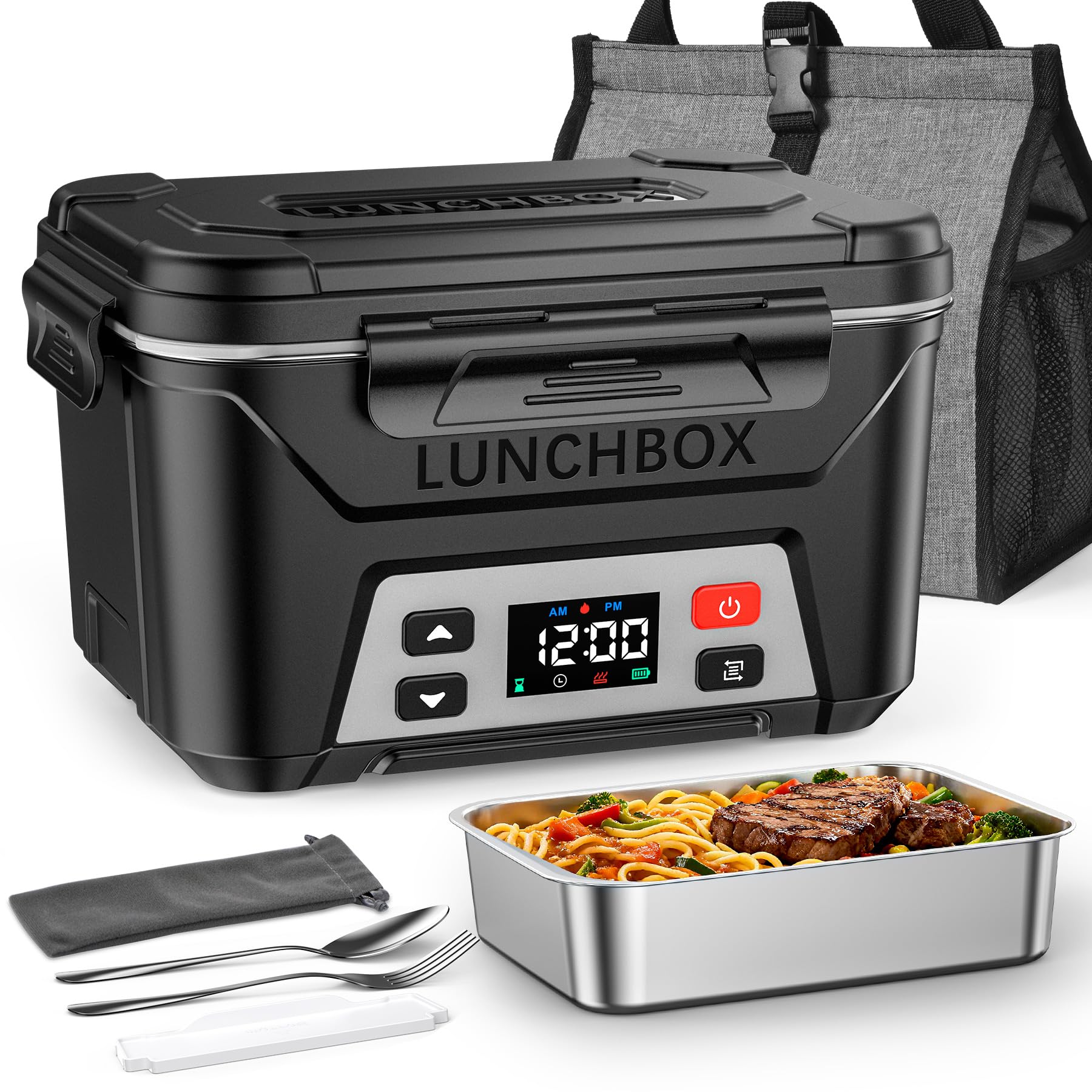 East Oak Cordless Electric Lunch Box For Adults,5.5 Cups Rechargeable Self Heating Lunch Box-Automatic Heating,Food Warmer With 