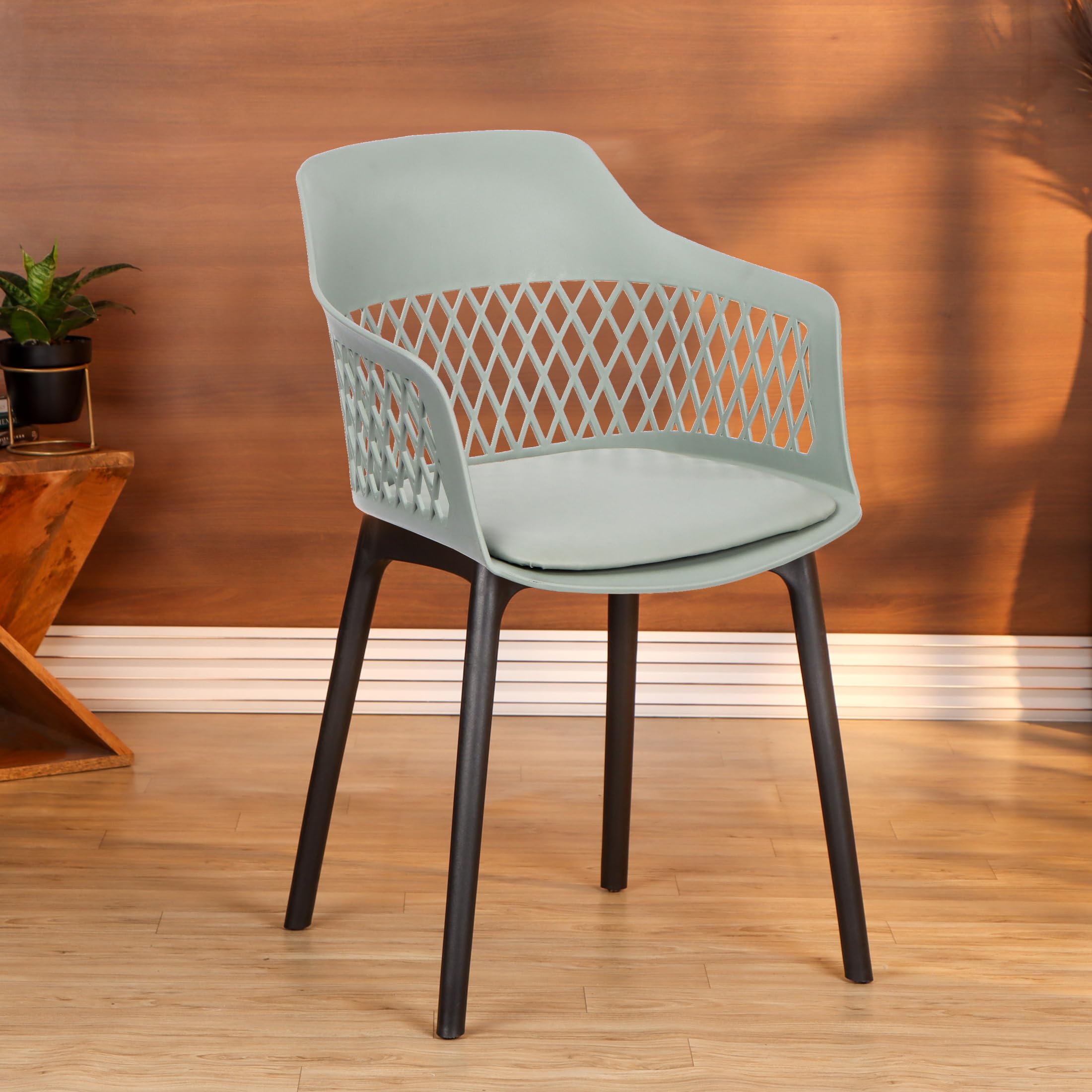 Finch Fox Olive Abs Plastic With Cushion Living Room Cafetreia Dining Armchair For Home & Kitchen, Bedroom, Cafeteria, Waiting, 