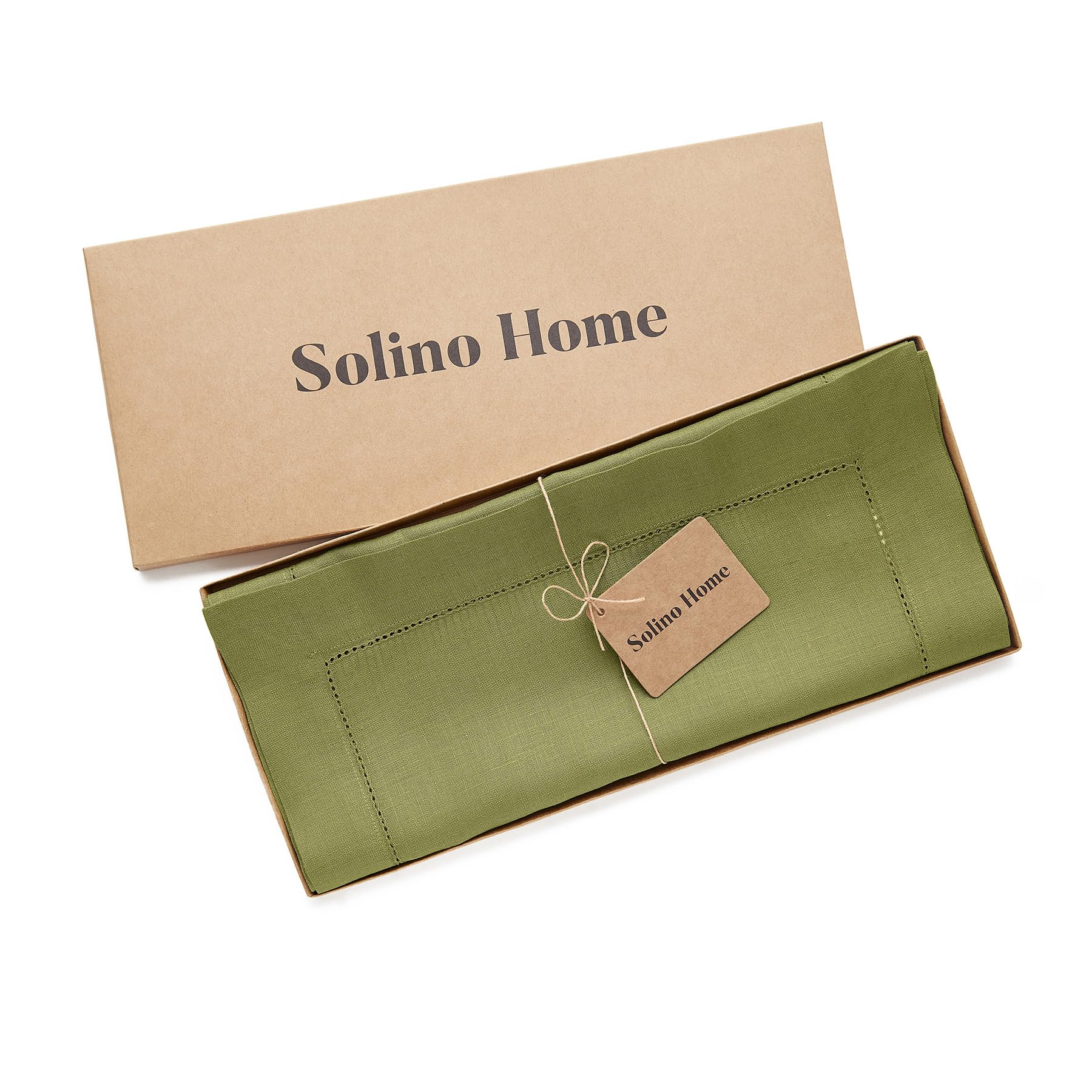 Solino Home Linen Avocado Table Runner 48 Inch - 100% Pure Linen Classic Hemstitch Short Table Runner 14 X 48 Inch Ideal For Dre