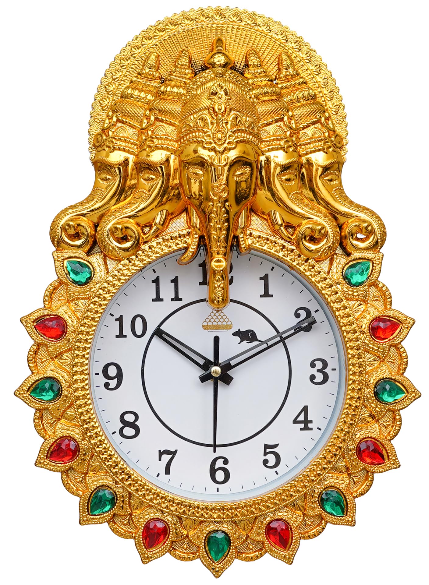 Decorative Ganesha Wall Clock, Copper Finish, Elephant Design, Analog Display, Traditional Indian Theme