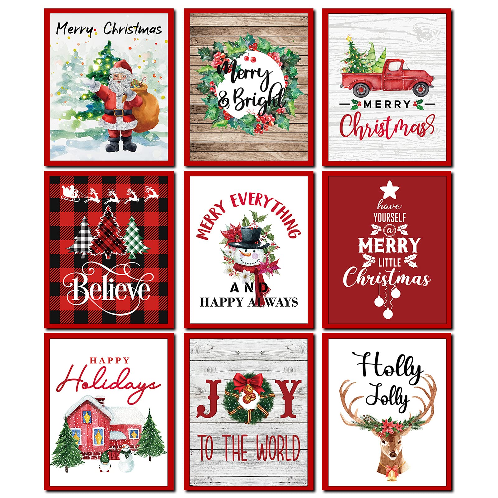 Tevxj 9Pcs Holiday Bedroom Decor Prints Posters For Living Room Office Decorations Christmas Signs Paintings (8X10Inch Unframed)
