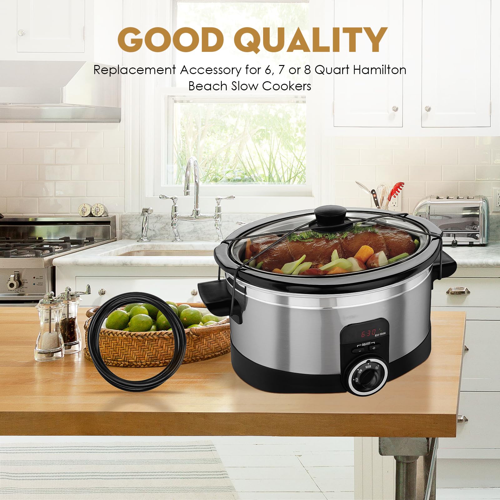 SuperDi Black Rubber Lid Latch Strap for 6, 7, 8 Quart Crock Pot Slow Cooker