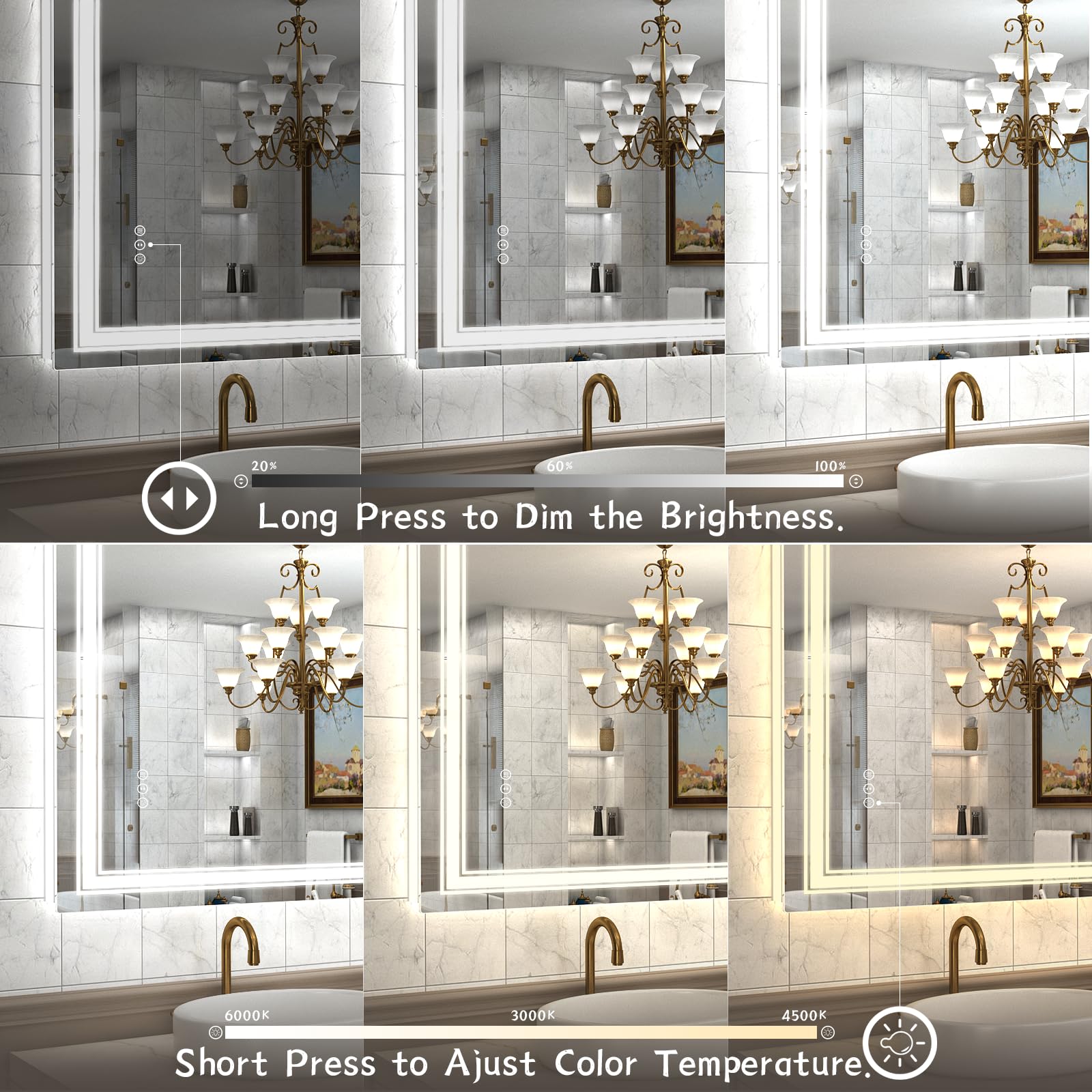 Golomo 24X36 Led Bathroom Mirror With Lights, Led Dimmable Vanity Mirror For Wall, Backlit And Front Lighted Mirror, Anti-Fog, S