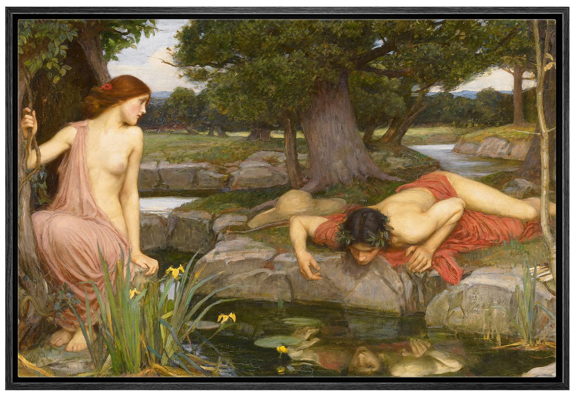 Wall26 Framed Canvas Print Wall Art Echo & Narcissus By John William Waterhouse People Historic Illustrations Fine Art Tradition