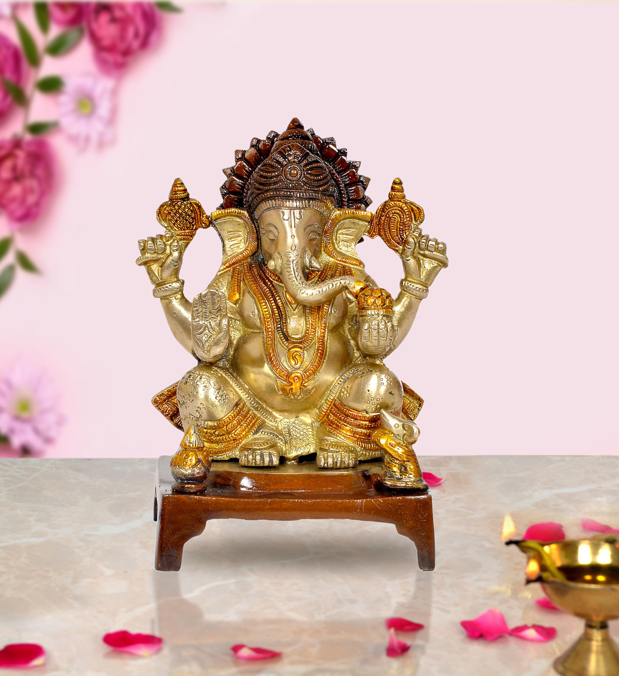 Dattatreya Brass Lord Ganesha Idol Ganesh Statue Decorative Sculpture For Home Office Mandir Pooja Showpiece (Height 7.5 Inch)