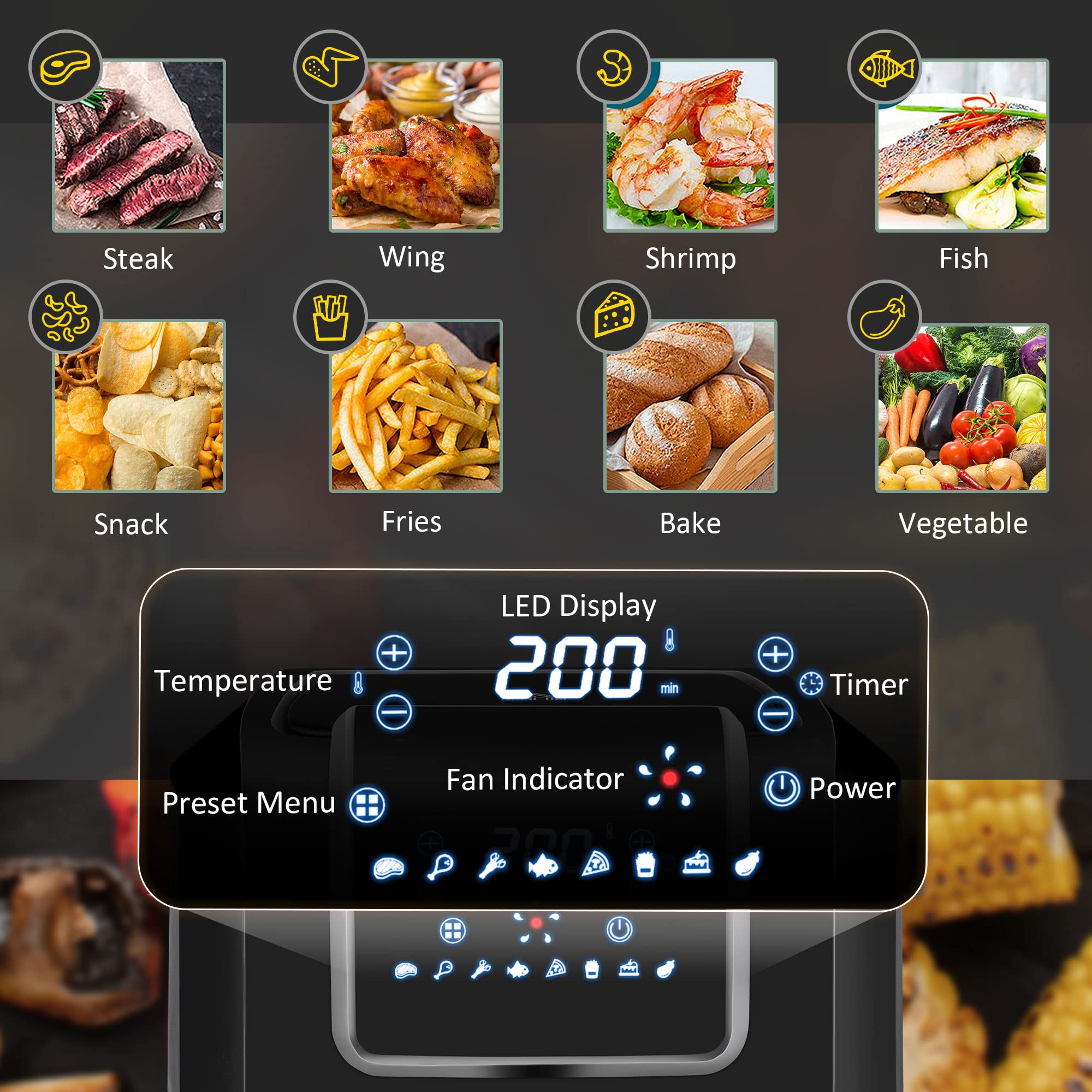 Homcom Air Fryer, 1700W 69 Quart Air Fryers Oven With Digital Display, 360A Air Circulation, Adjustable Temperature, Timer And N