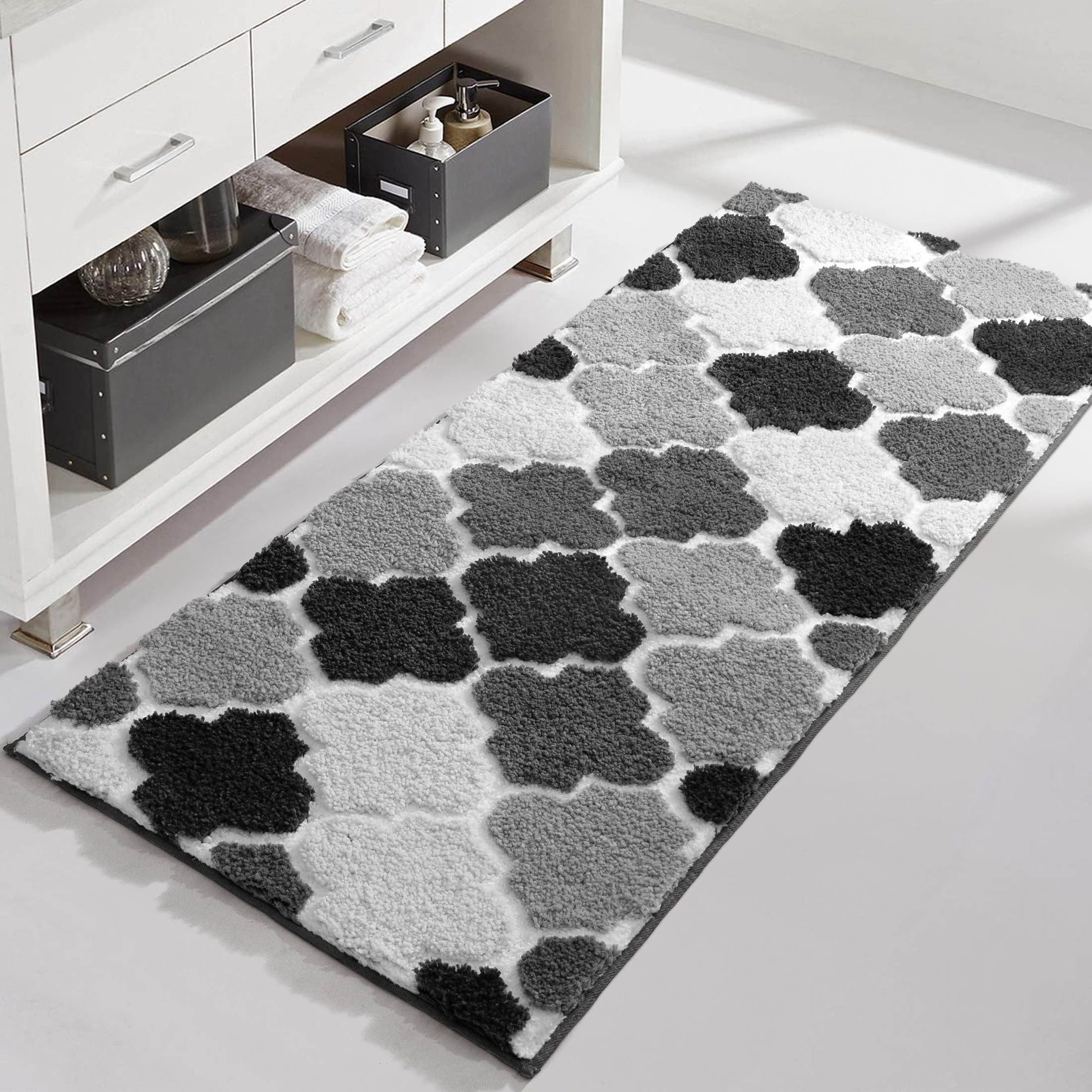 Dexde Bathroom Rugs Runner Non-Slip, Bath Rugs Extra Absorbent Shaggy Large Bath Mats, Machine Wash Dry Shower Rug For Bathroom