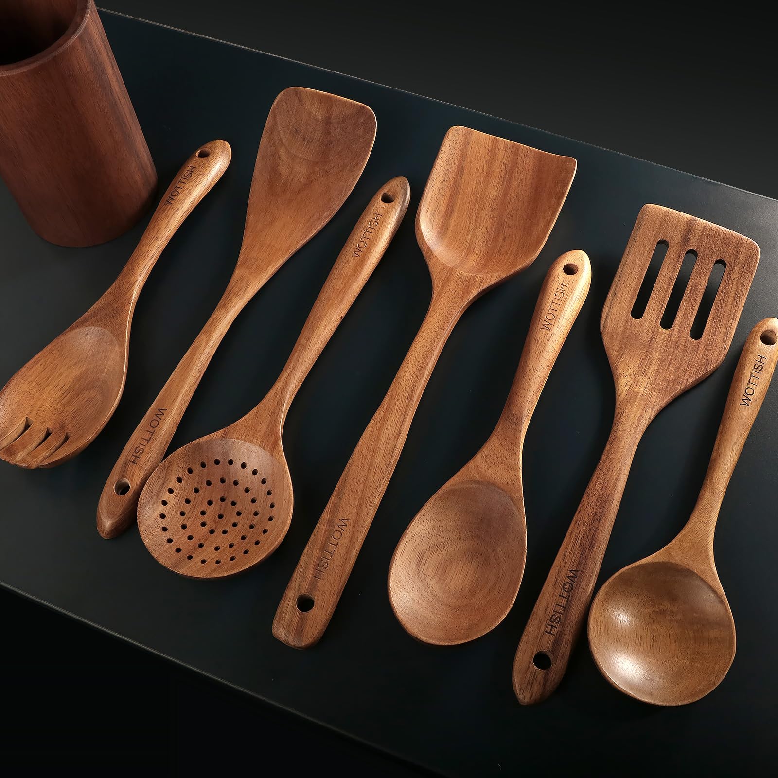 Wooden Spoons For Cooking - 8-Piece Wooden Kitchen Utensil Set Made Of Natural Solid Wood Material - Includes Spoons, Spatulas,
