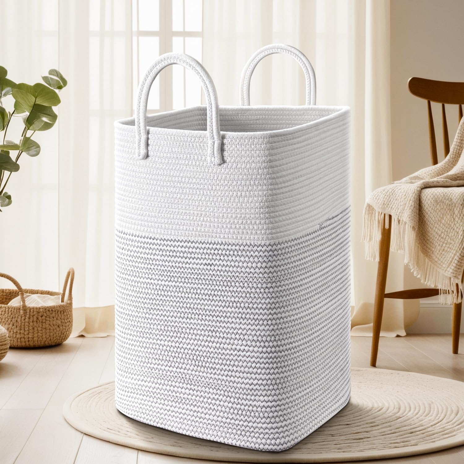 Artfeel Laundry Basket,Woven Cotton Rope Laundry Hamper,80L Versatile Storage For Dirty Clothes,Baby Toys,And Blankets In Bathro