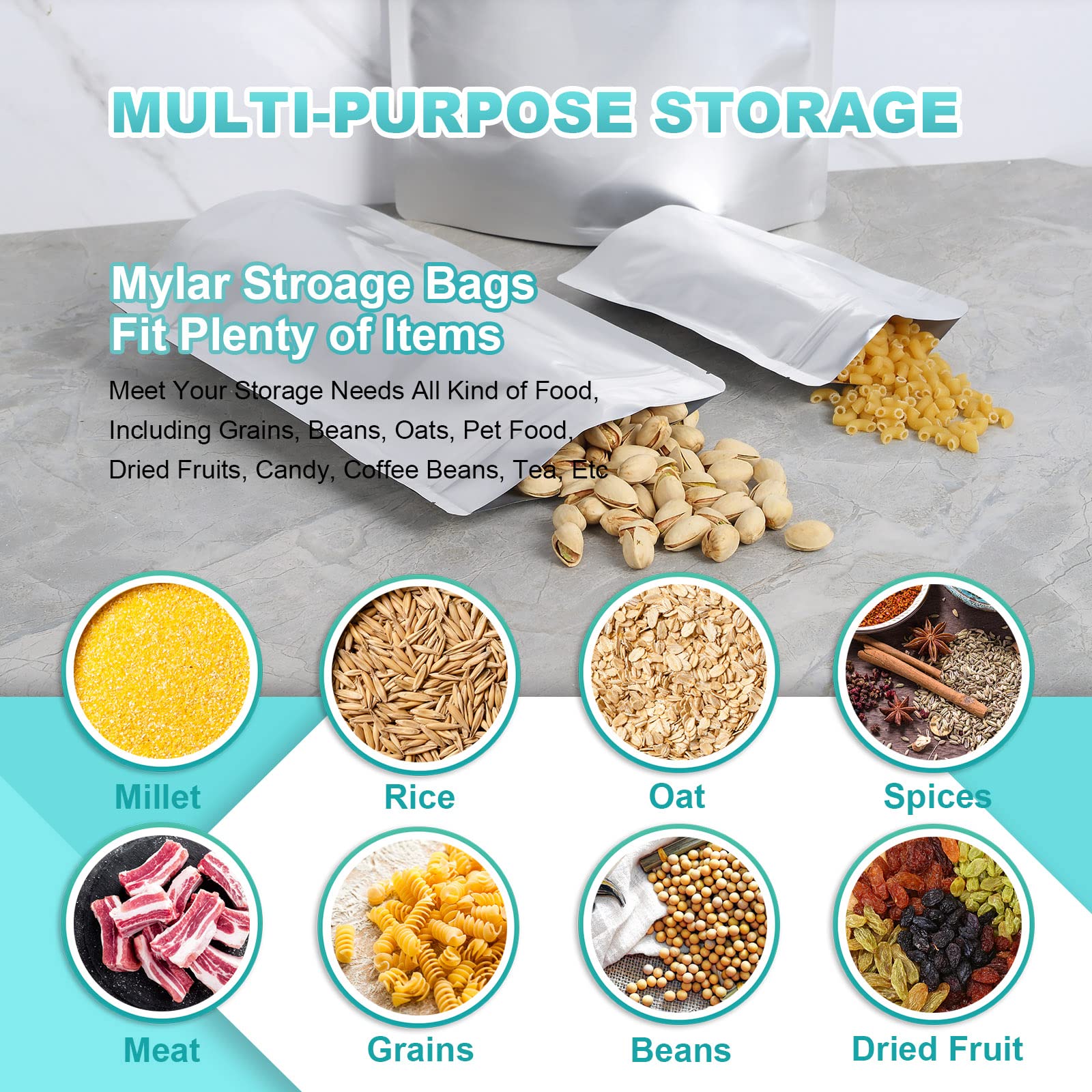 50Pcs 1 Gallon Mylar Bags For Food Storage, 10 Mil 10''X14'' Stand-Up Zipper Pouches Resealable And Heat Sealable Bags For Long
