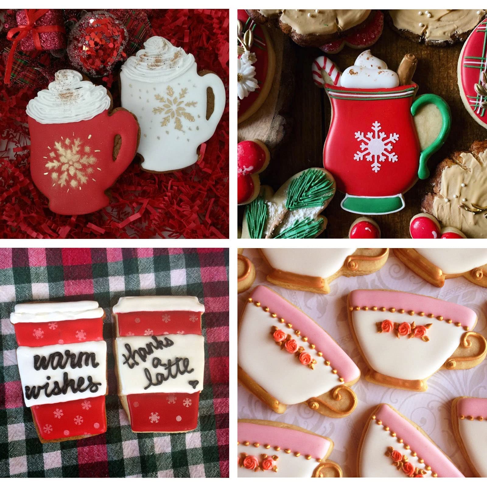 Lubtosmn Large Coffee Cup Cookie Cutter Set-4 Piece-Coffee Mug, Hot Cocoa Mug, Lette, Teacup Cookie Fondant Biscui Cutters