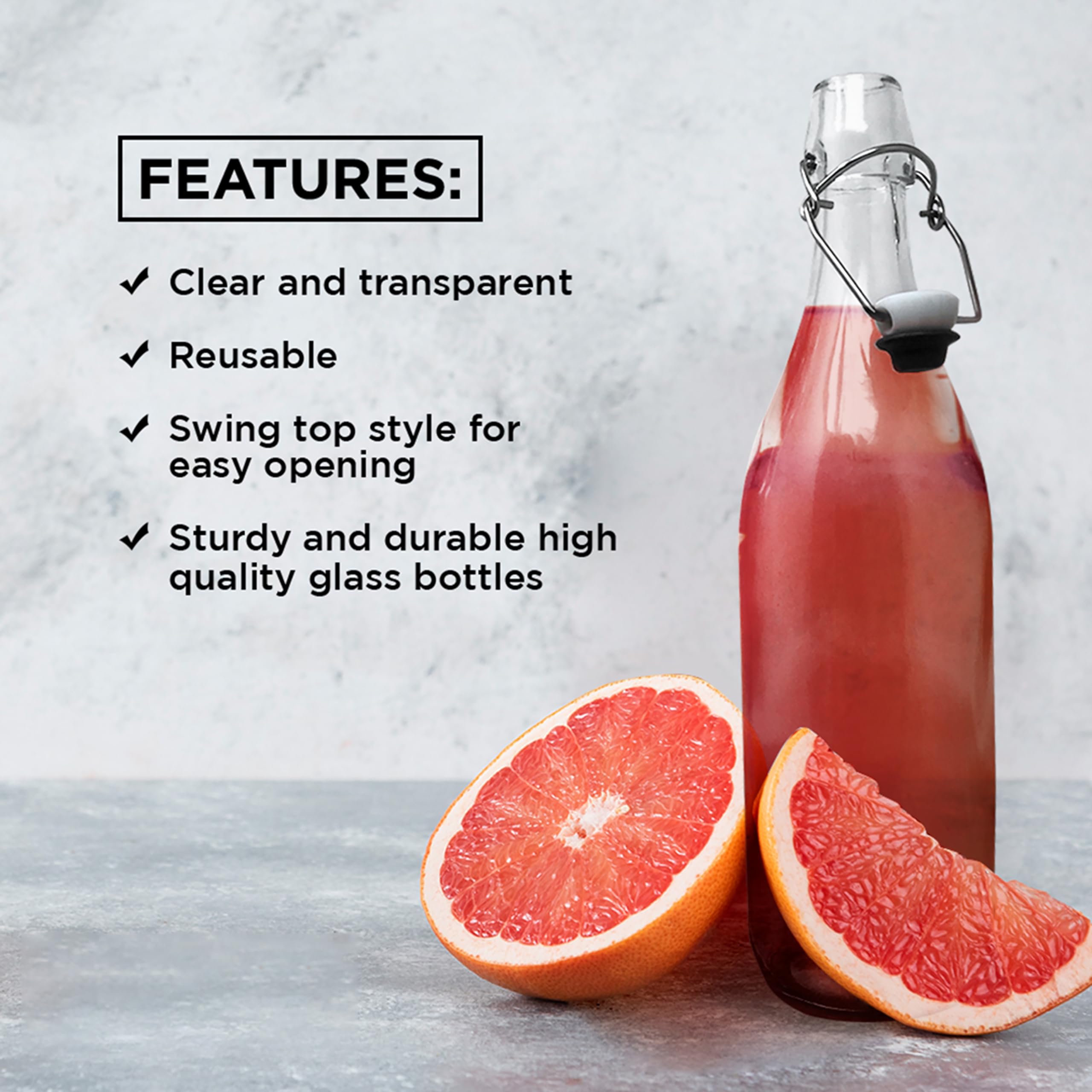 Nevlers 6 Pcs | 33 Oz Round Swing Top Glass Bottles With Airtight Stopper | 1 Liter Home Brewing Bottles For Kombucha - Water Ke