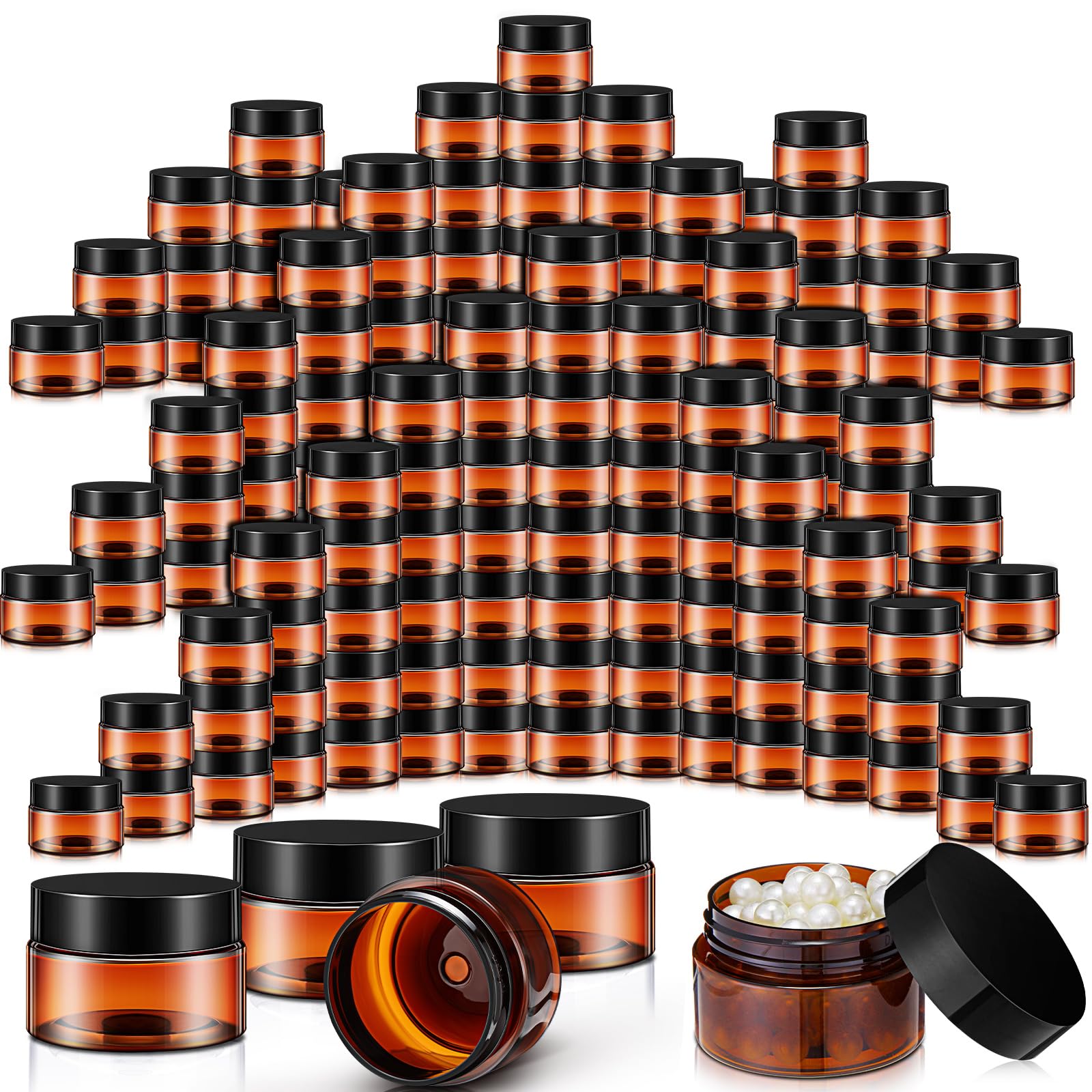 Satinior 100 Pcs Plastic Jars With Lids Small Containers With Lids Wide Mouth Small Plastic Containers For Lotion Cream Rhinesto