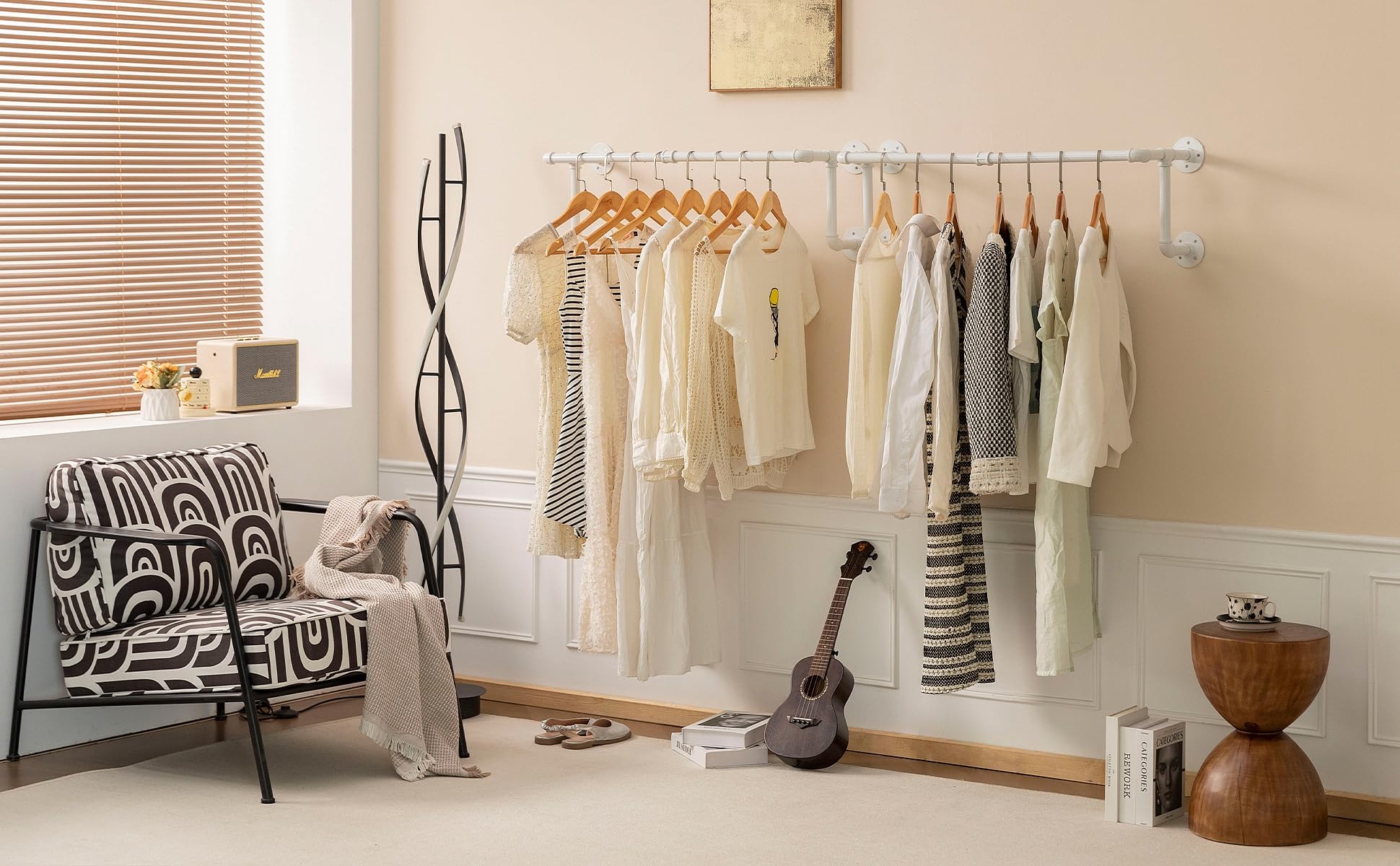 Clothes Racks, Industrial Pipe Clothing Racks For Hanging Clothes, Wall Mounted Heavy Duty Space Saving Garment Racks, Multi-Pur