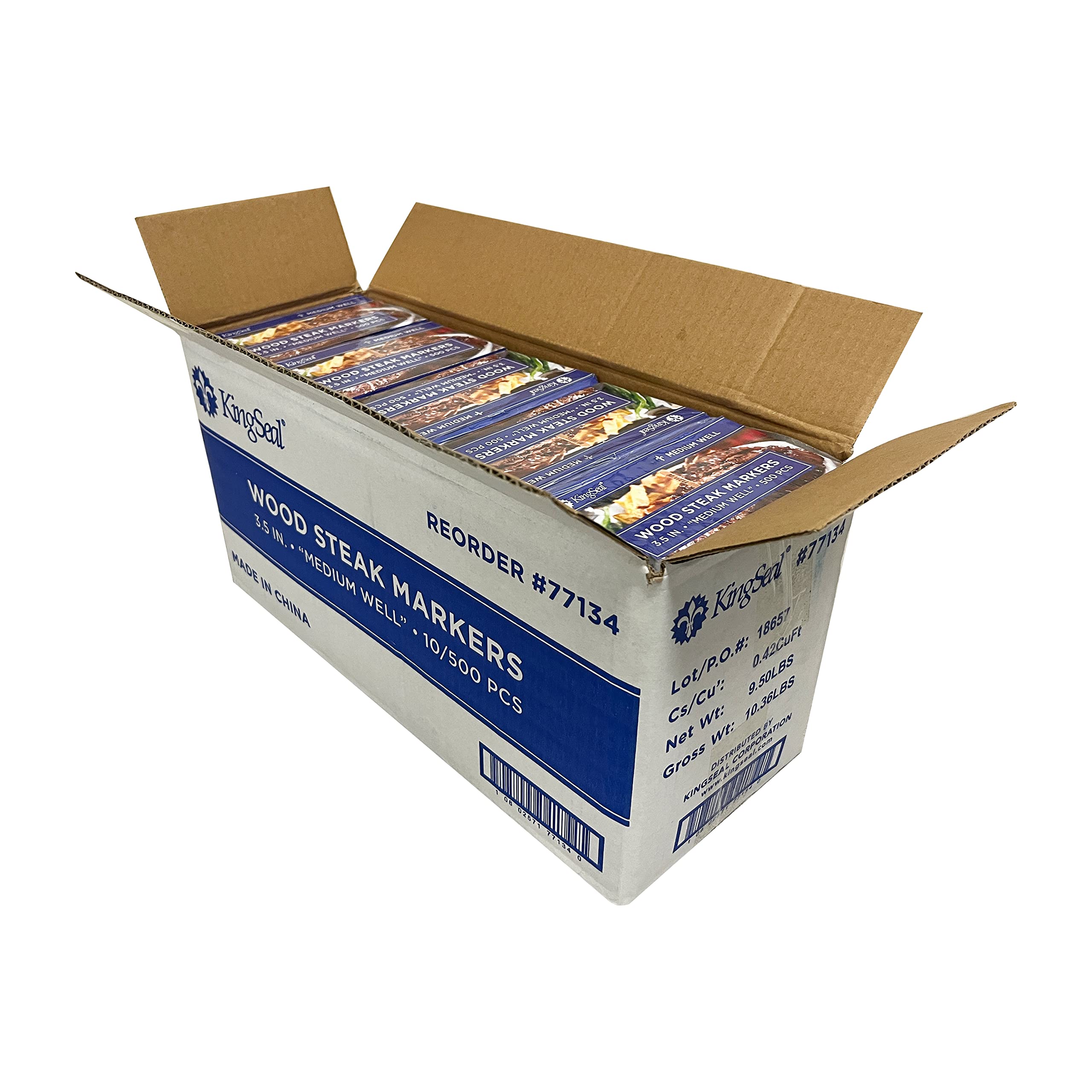 Kingseal 3.5 Inch Natural Birch Wood Steak Markers, Heat Stamped, Med Well, Commercial Bulk Pack - 10 Boxes Of 500 (5,000Pcs Tot