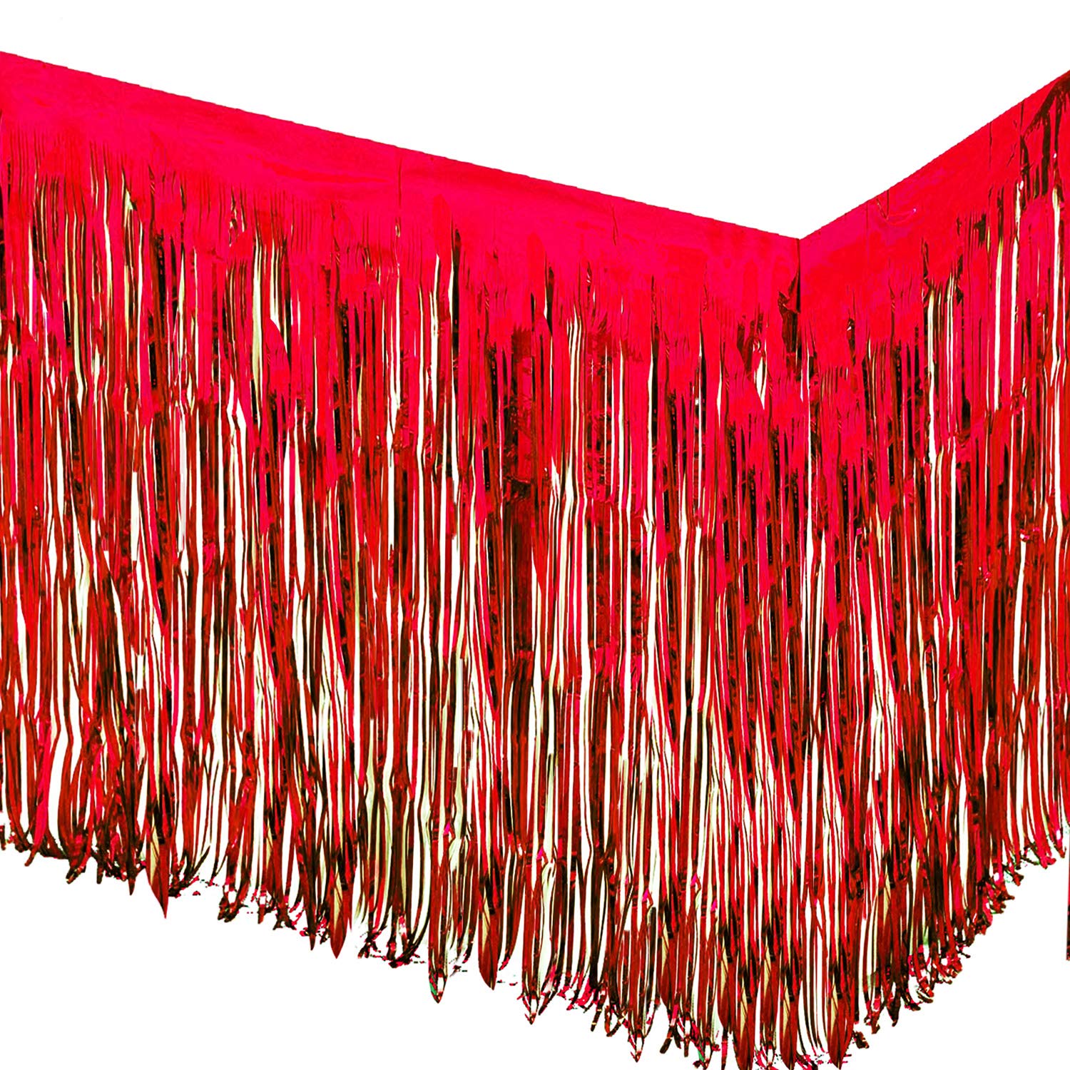 Allgala 2-Pack 29X108 Inch Metallic Foil Fringe Tinsel Table Skirts For Party Event Decoraton-Red-Bd52805