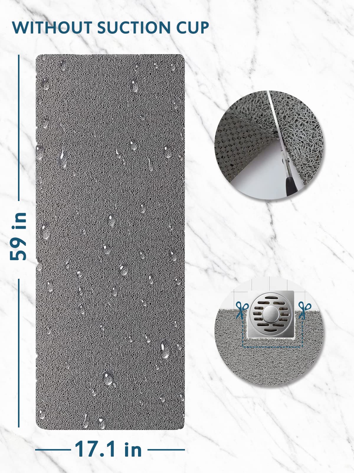 Extra Long Shower Mats Non Slip, 17.1  59 Inch, Bath Mat For Shower, Loofah Mats For Shower And Bathroom, Quick Drying, Grey