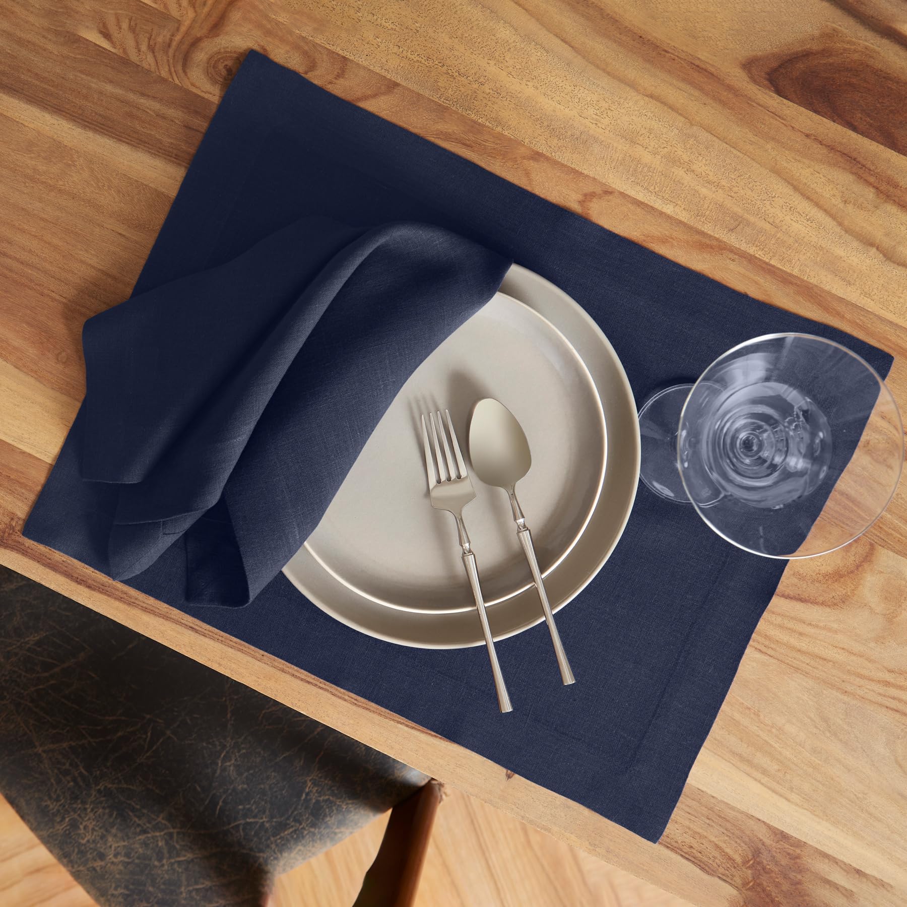 Solino Home Linen Placemats 19'' L X 14'' W Inch - 100% Pure Linen Indigo Navy Cloth Placemats Set Of 4 - Sonoma, Washable Fabri