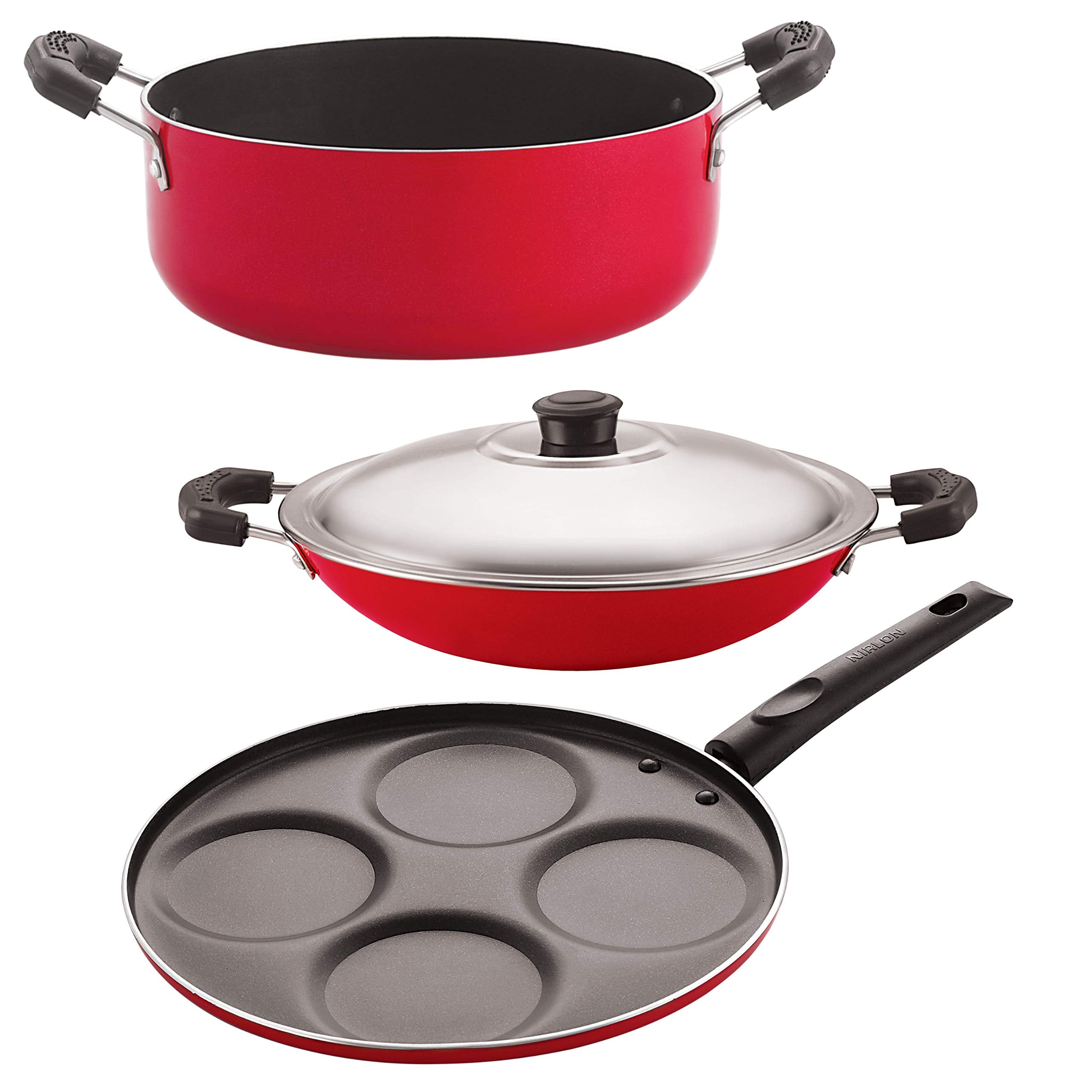 Nirlon NonStick Aluminium Heat Resistance Cookware Set With Bakelite Handle, Gas Compatible (Ac_Up4_Cs24)