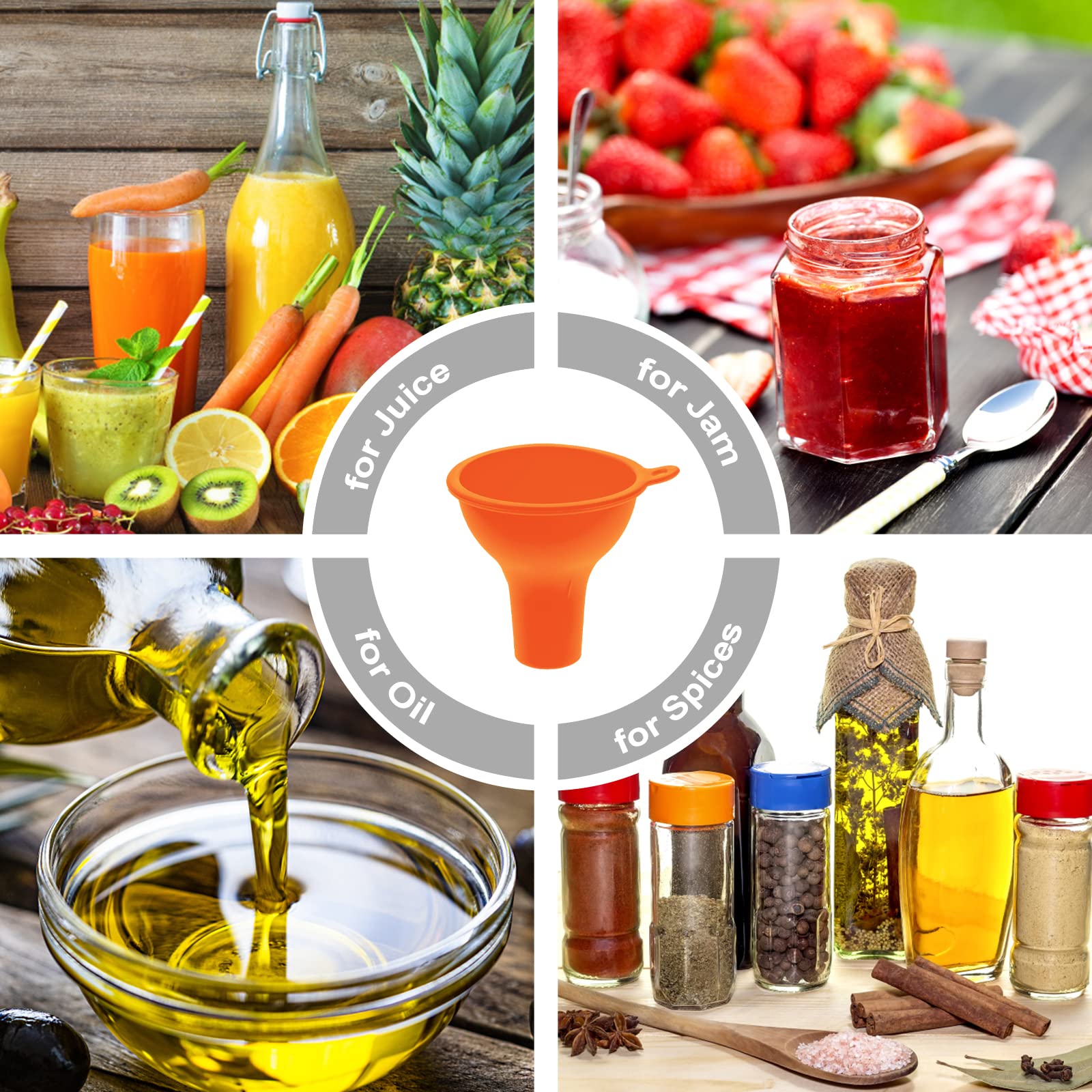 Thinp Wide Mouth Funnel, 4 Pieces Funnels For Kitchen Use Silicone Funnels For Filling Bottles Kitchen Funnel For Jars Jam Spice