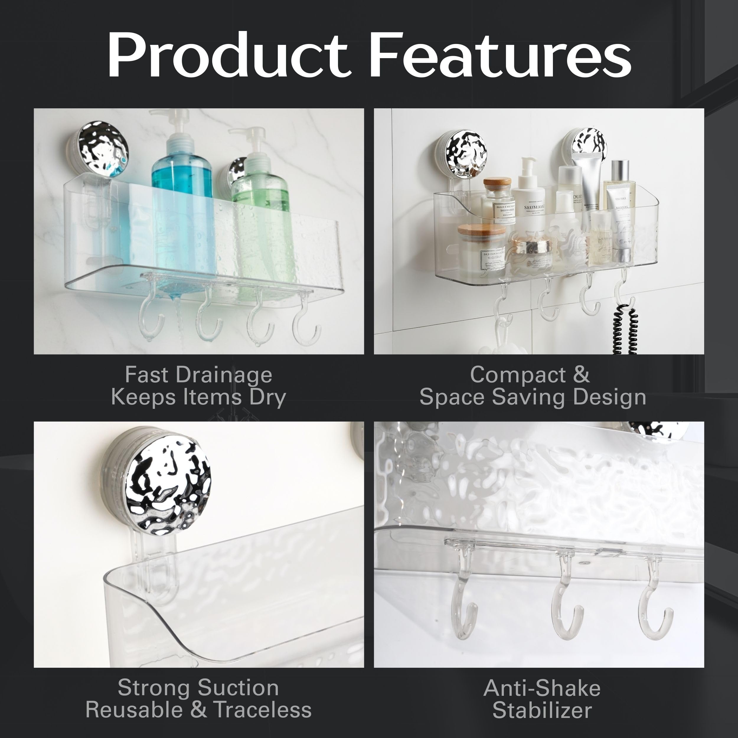 HOME&I Suction Cup Shower Caddy and Toothbrush Holder for Bathroom & Shower, Drill-Free Toothpaste, and Razor Organizer, Removab