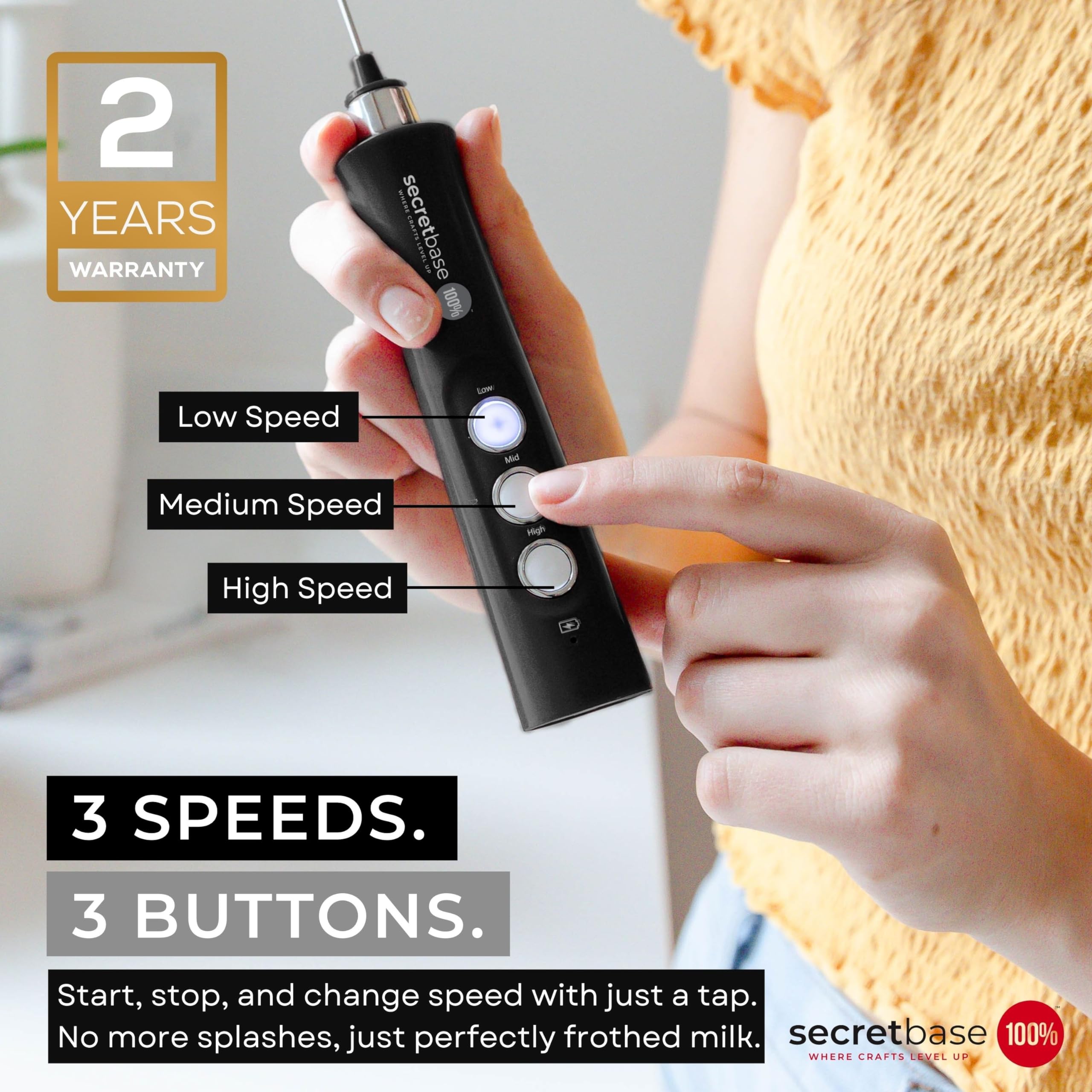 Secretbase 3 Speed Rechargeable Milk Frother And Cup Set, Cordless Usb Charging Cradle - Handheld Milk Frother, Double-Thickness
