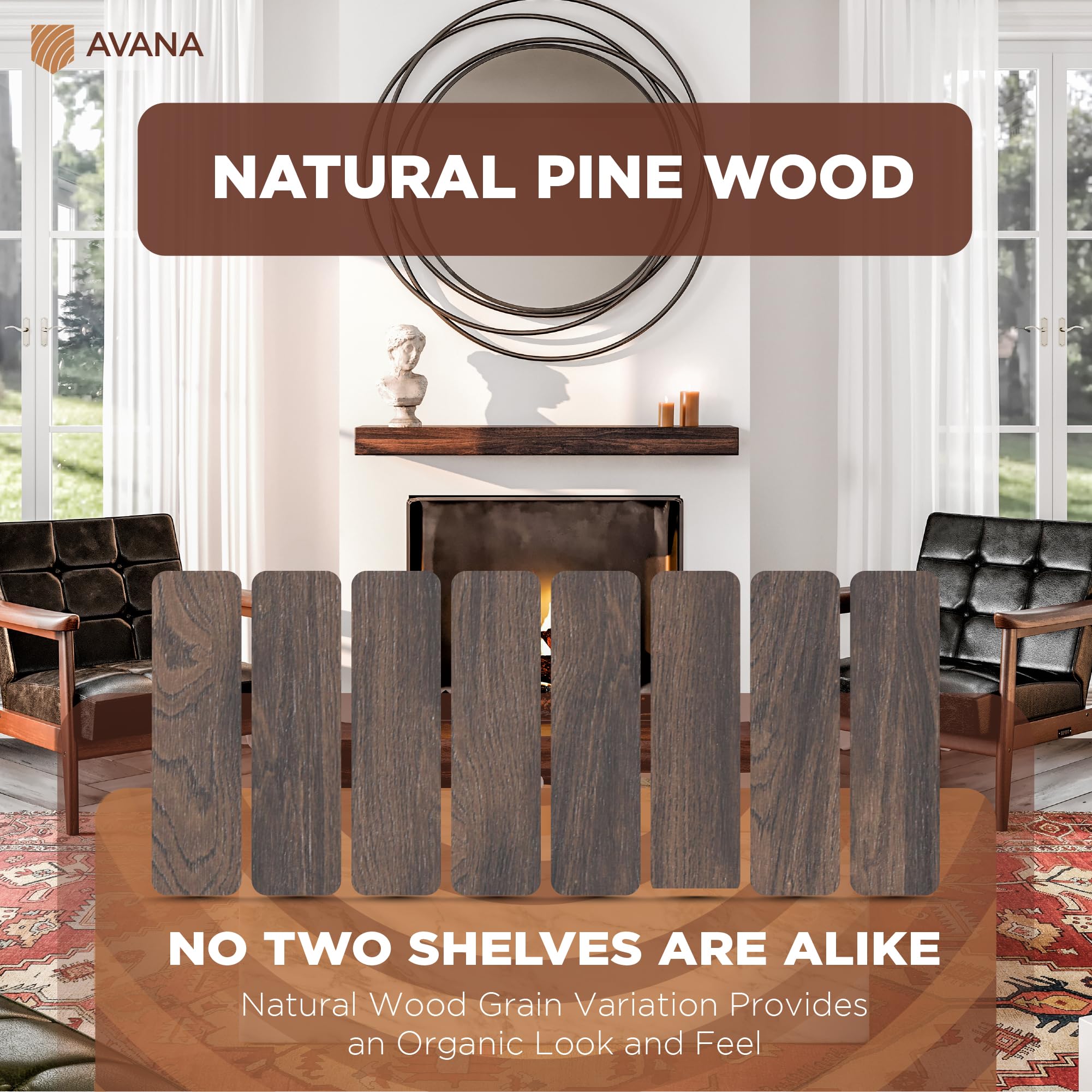 Avana Fireplace Mantel Shelf 48 Inches - Natural Mantles For Over Fireplace - Wall Mounted Fireplace Mantels, Handcrafted Wood M
