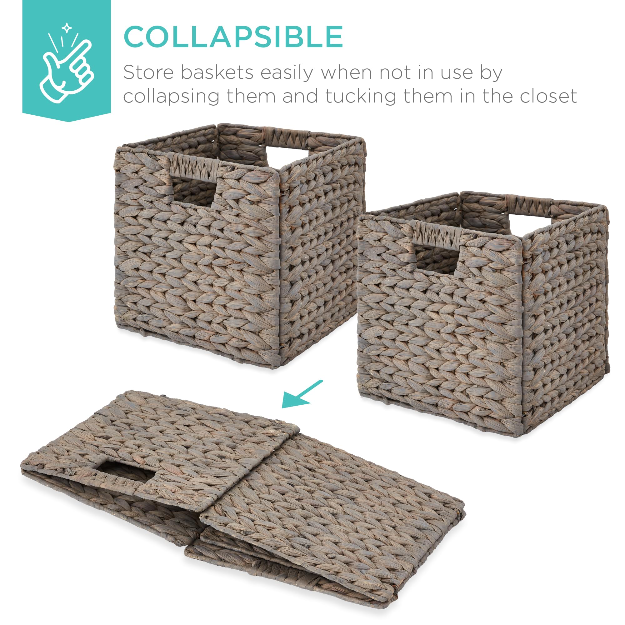 Best Choice Products 12X12In Hyacinth Baskets, Rustic Set Of 5 Multipurpose Collapsible Storage Organizer, Handwoven Laundry Tot
