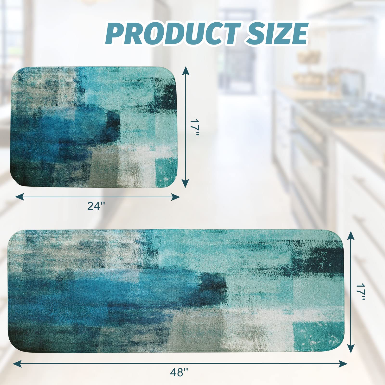 Mayhmyo Teal Mat Turquoise And Grey Rugs Non Skid Washable 17X48+17X24 Set Of 2 Abstract Art Kitchen Floor Mats For Dining Floor