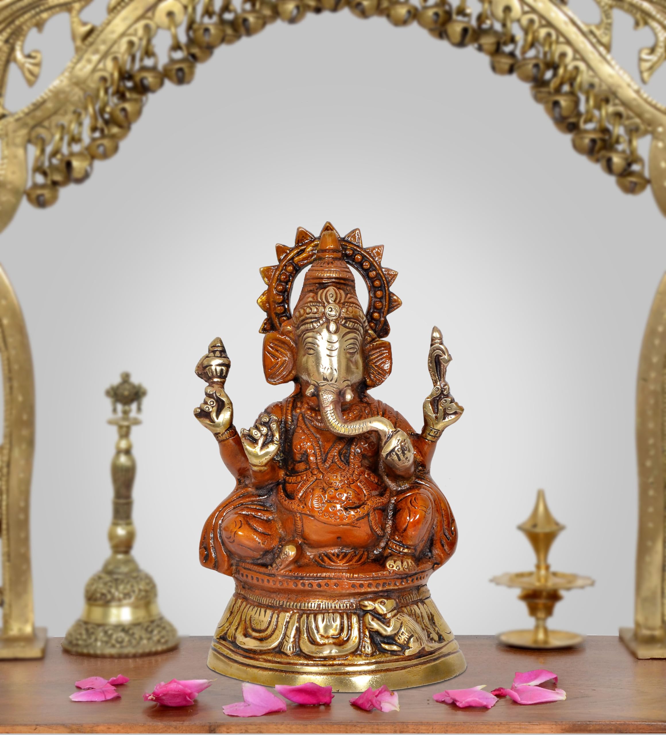 Dattatreya Brass Lord Ganesha Idol Ganesh Statue Sculpture For Home Decor Office Mandir Pooja Decorative Showpiece (Height 7.5 I