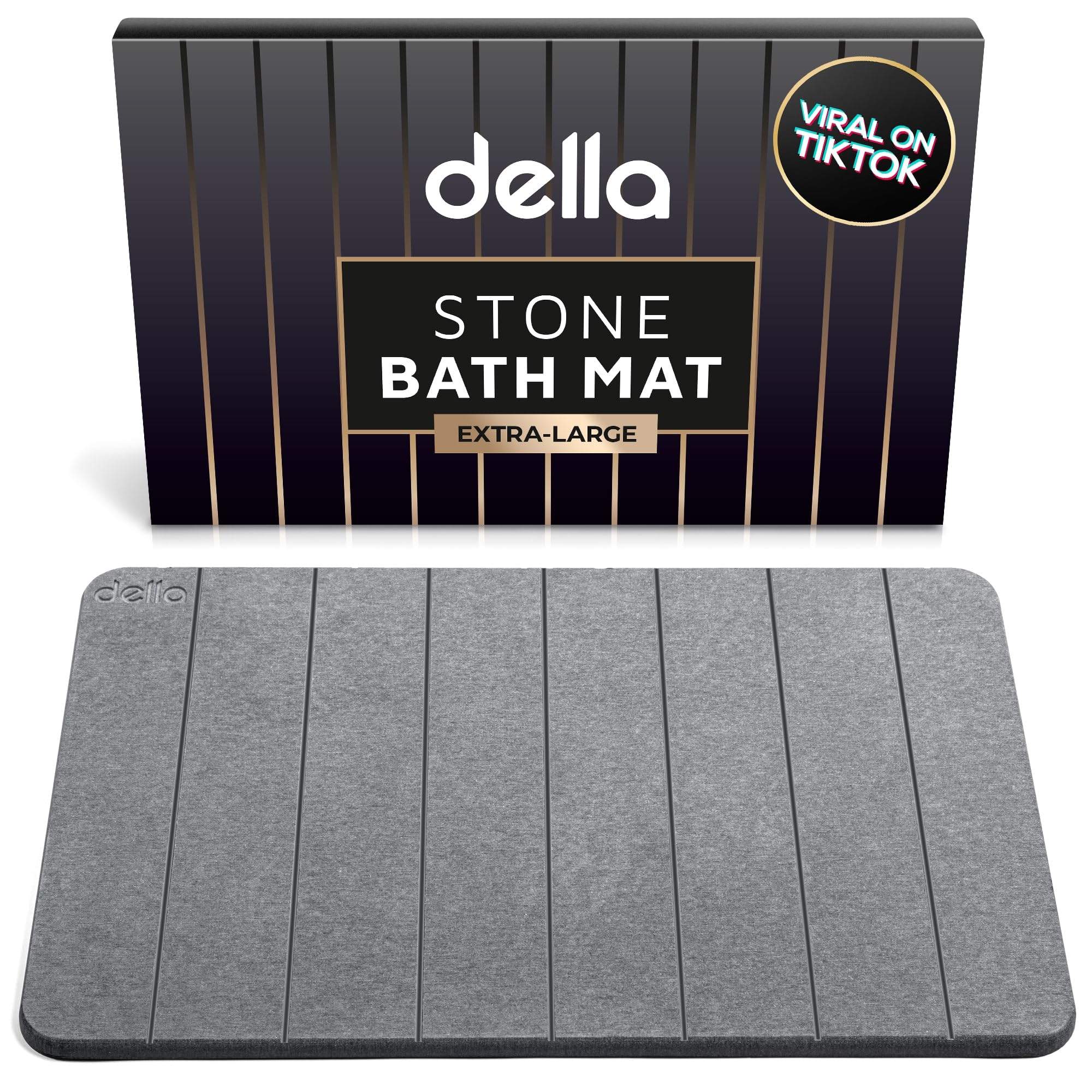 Della Extra-Large Stone Bath Mat - Super Absorbent Diatomaceous Earth Shower Mat - Quick Drying Bathstone For Bathroom Floor - W