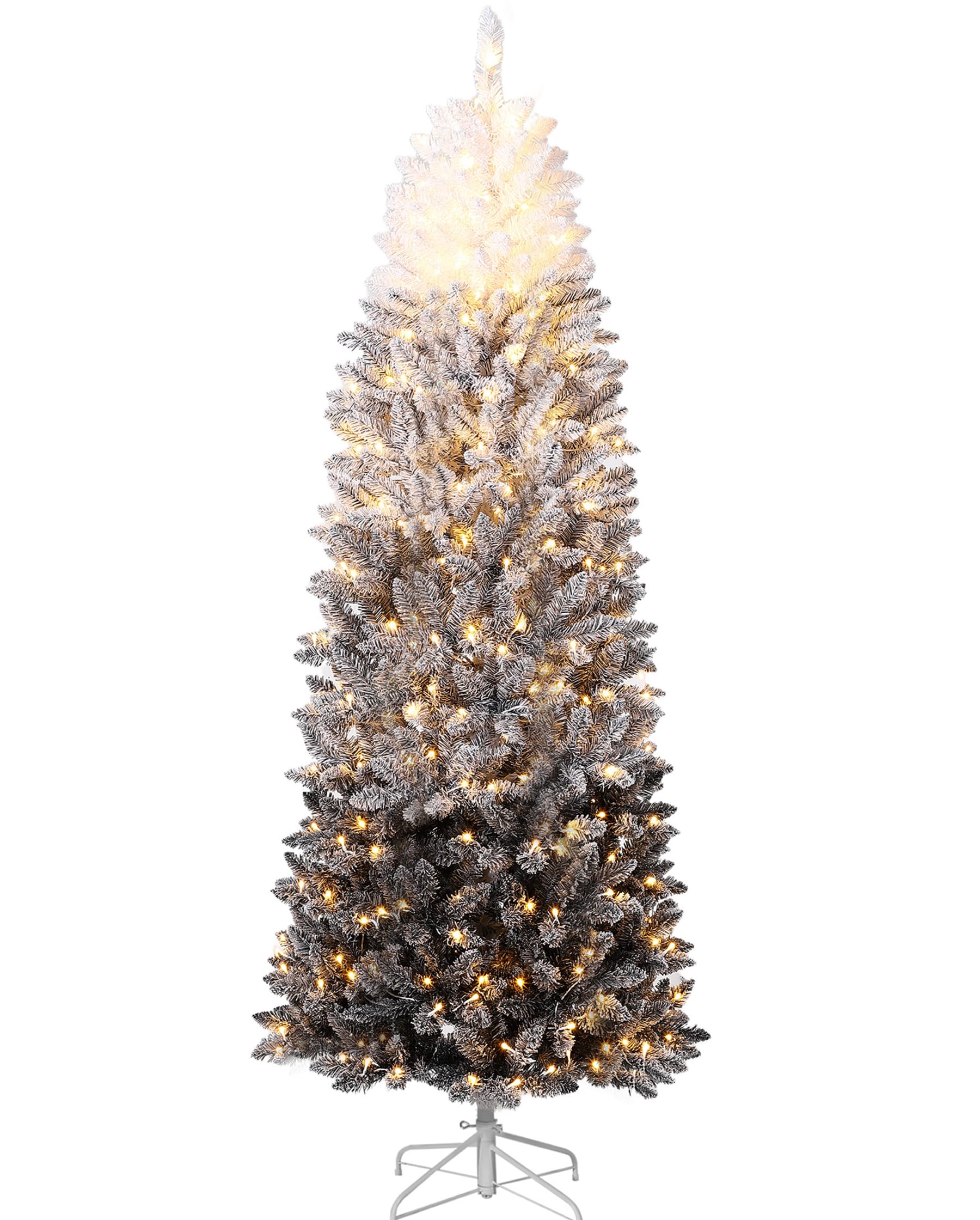 Garvee 7.5 ft Snow Flocked Pencil Christmas Tree, Slim Artificial Christmas Tree with Sturdy Metal Stand, Skinny Xmas Tree Holid