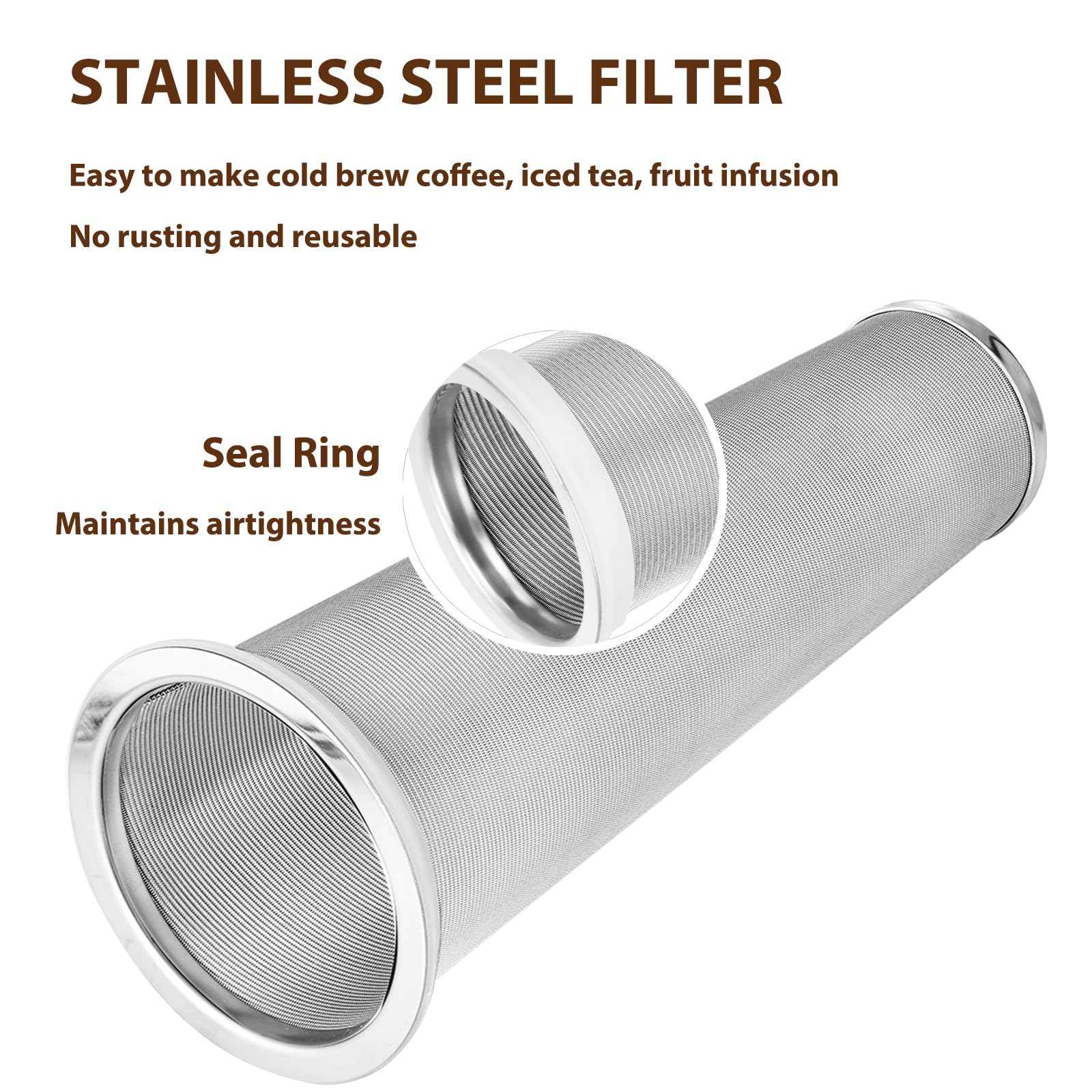 Cold Brew Coffee Filter With Pour Spout Lid For 32 Oz Wide Mouth Mason Jar, 304 Stainless Steel Strainer With Seal Ring For Iced