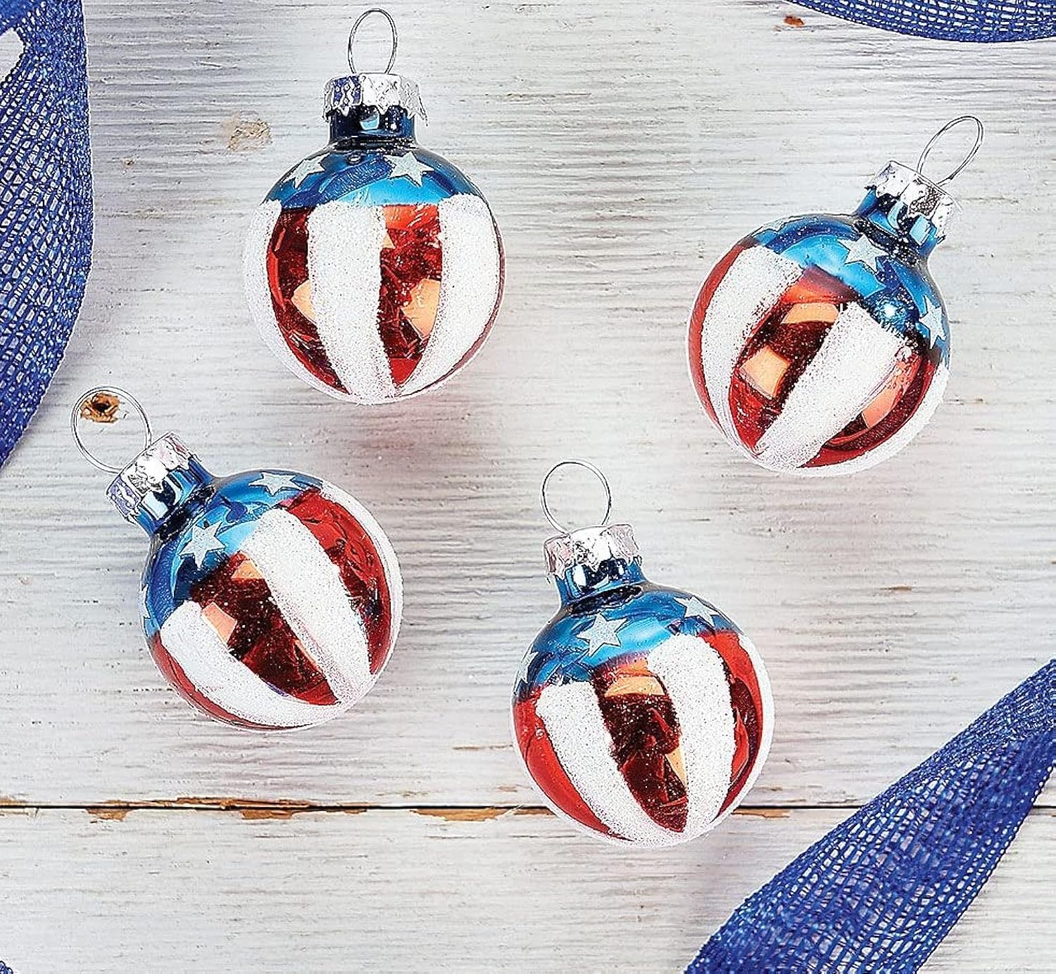 Lillian Vernon Americana Blown Glass Patriotic Ornaments - Handcrafted Hanging Tree Decorations, Round Americana Holiday & Party