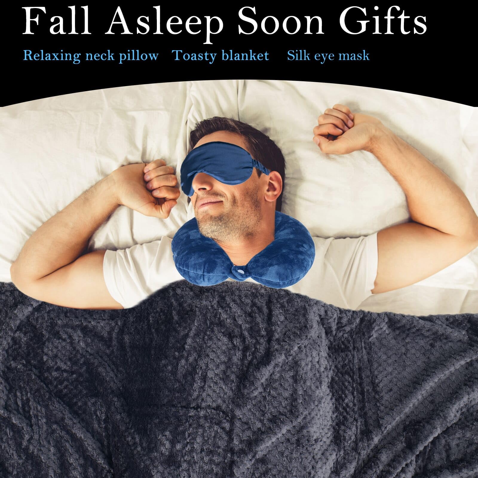 Get Well Gifts For Men,Care Package For Men With Cozy Blanket|Memory Foam Pillow|Stress Ball|Socks|Eye Mask|Thinking Of You Gree