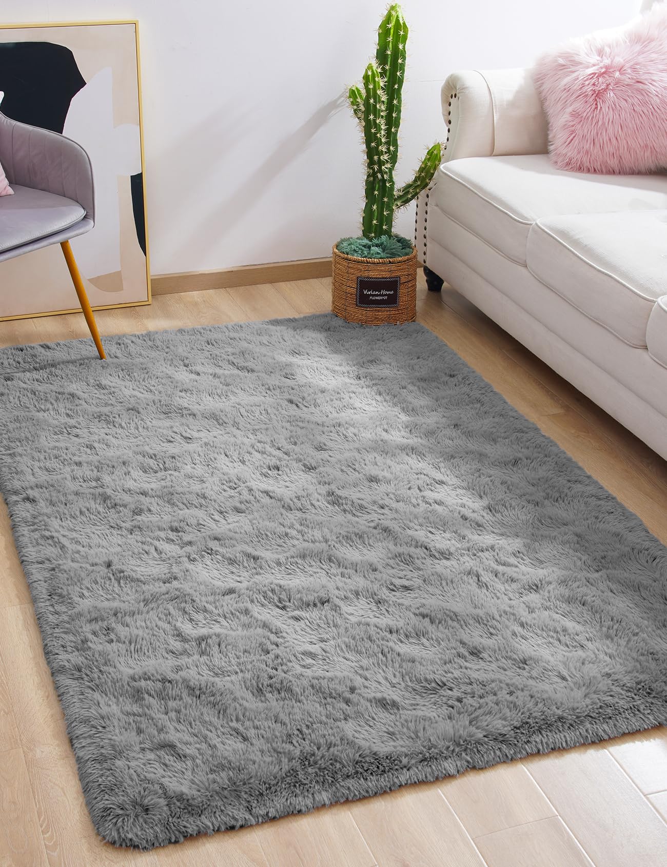 Macgace 3x5 Grey Area Rugs for Living Room, Super Soft Fluffy Rug with Non-Slip Backing for Girls Boys Bedroom Baby Nursery, Sol