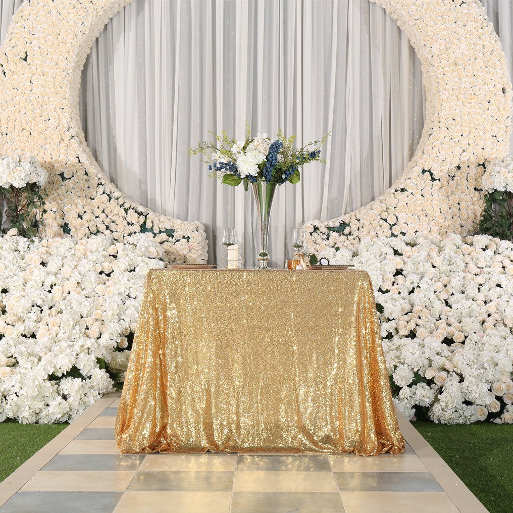 Partydelight Sequin Tablecloth, Wedding, Sweetheart, Christmas Tree, Rectangular, 48''X 72'', Light Gold