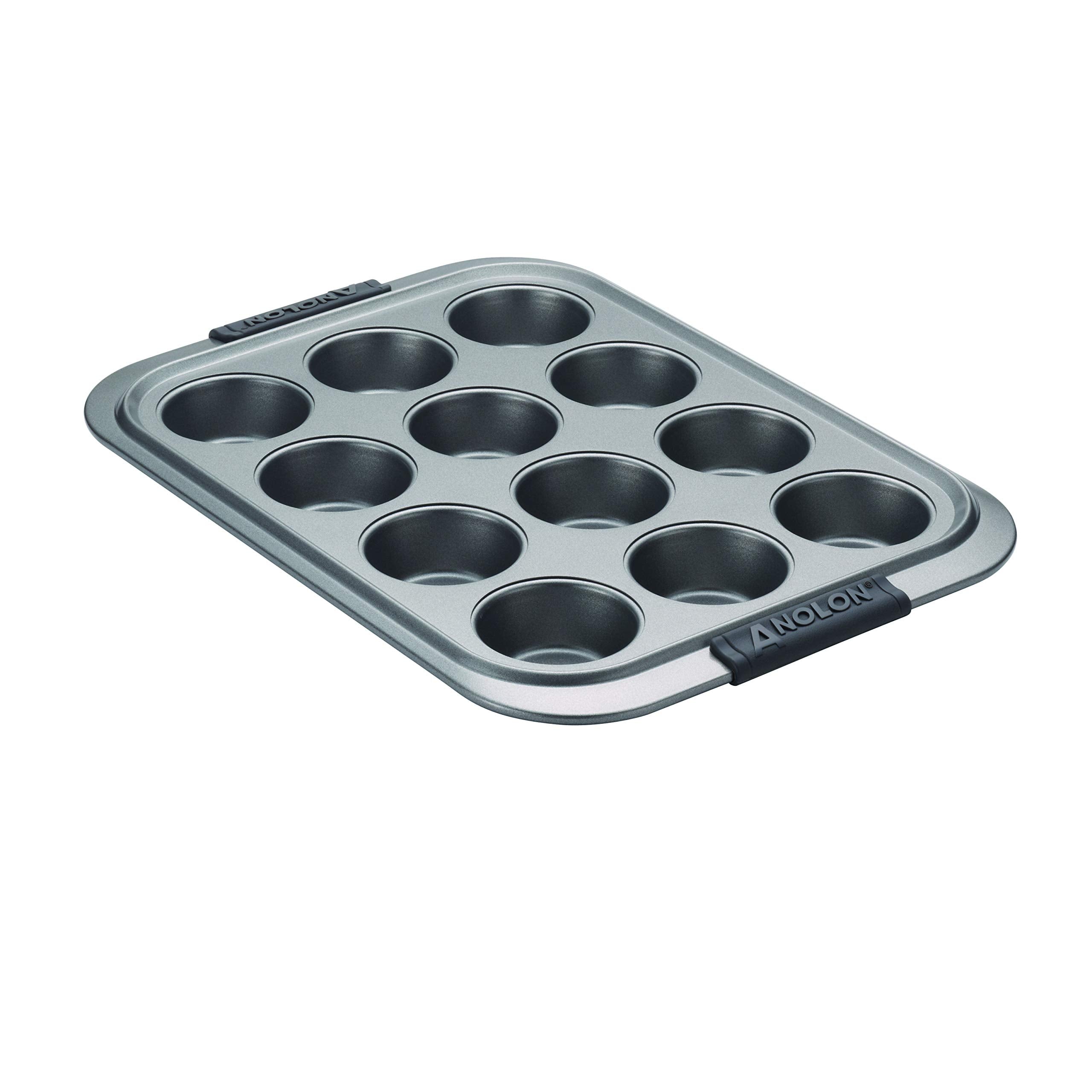 Anolon Advanced Nonstick 12-Cup Muffin Tin With Silicone Grips And Lid / Nonstick 12-Cup Cupcake Tin With Silicone Grips And Lid