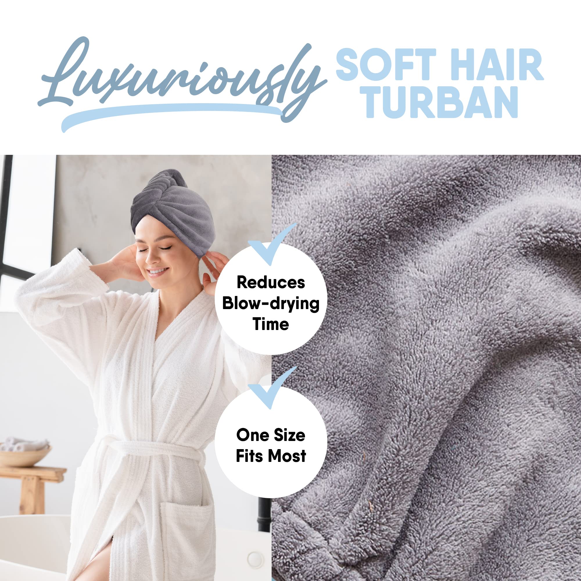 MICRODRY - Ultra-Absorbent Hair Towel Wrap for Long Hair or Short Hair, Quick-Drying Microfiber Hair Towels, Machine-Washable Ha