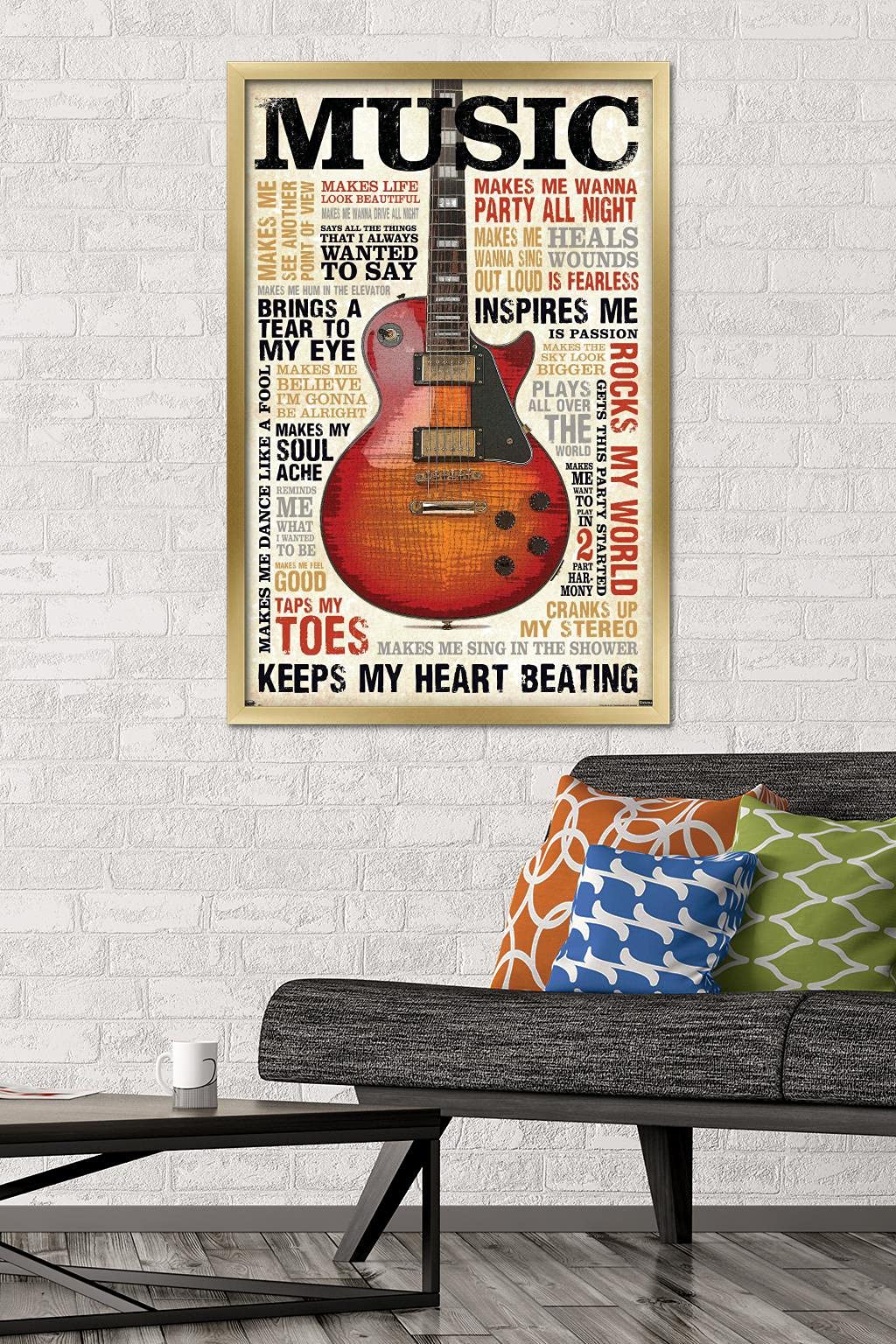 Trends International Music Inspires Me Wall Poster, 22.375'' X 34'', Gold Framed Version